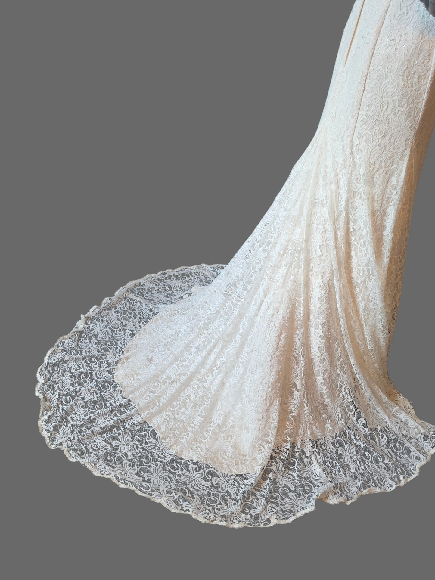 Ivory Lace V-Neck Fit/Flare Wedding Gown - Davids Bridal (NWT)