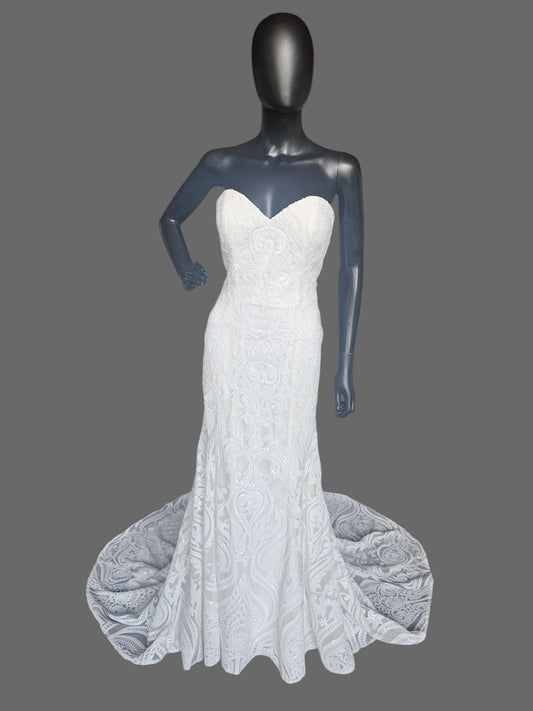 Full Sequin Deco Patterned Fit/Flare Wedding Gown - Da Vinci