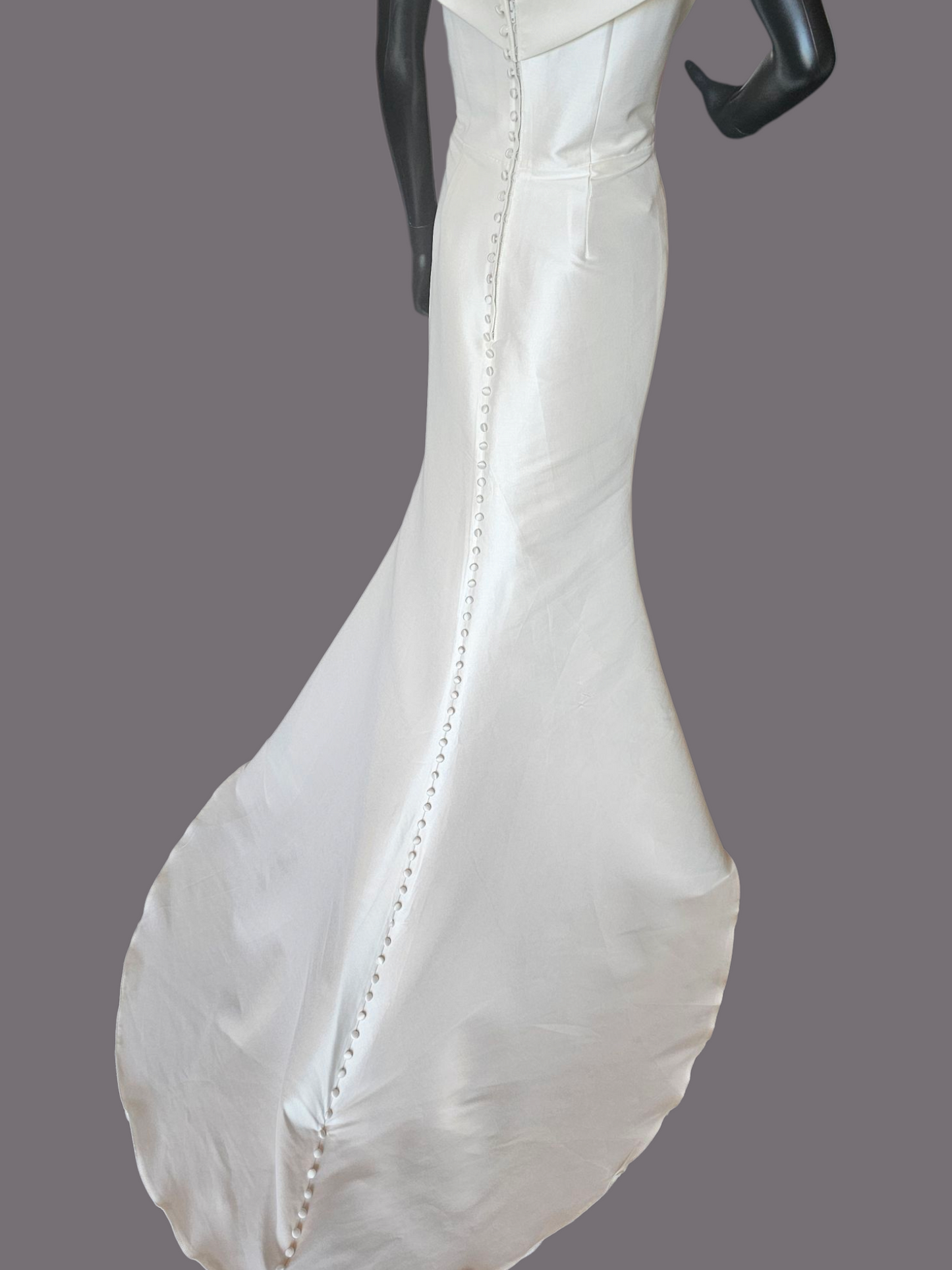 Ivory Satin Twill Fit-Flare Off Shoulder Wedding Gown - Allure Bridals