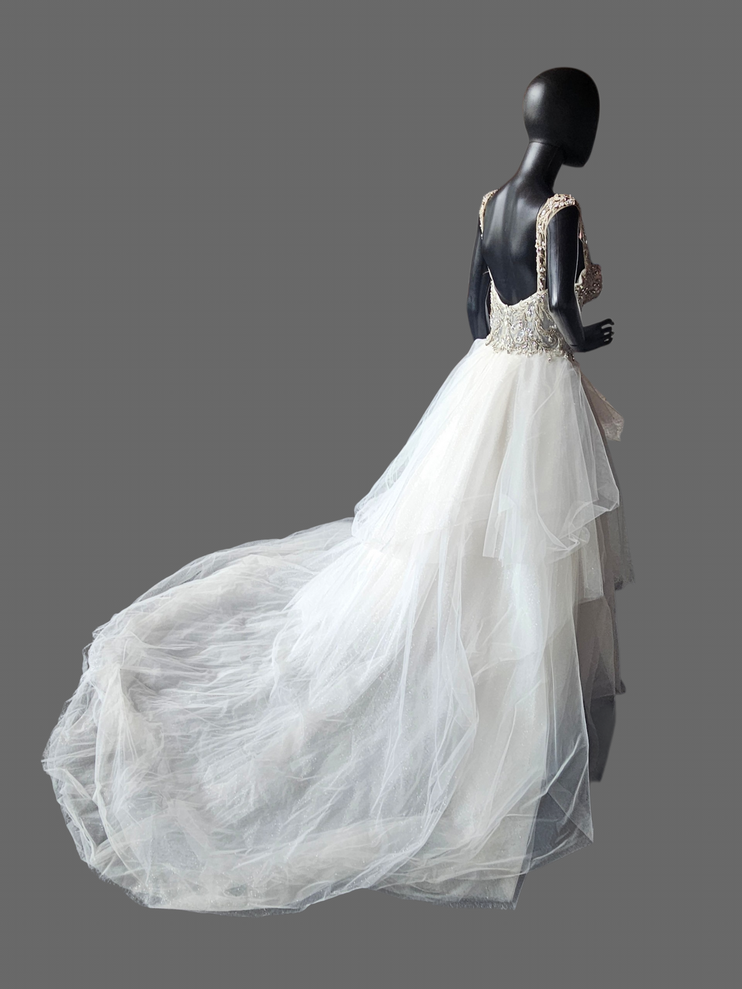 Silver Crystal/Glitter Tulle Ballgown Wedding Gown - Lucia
