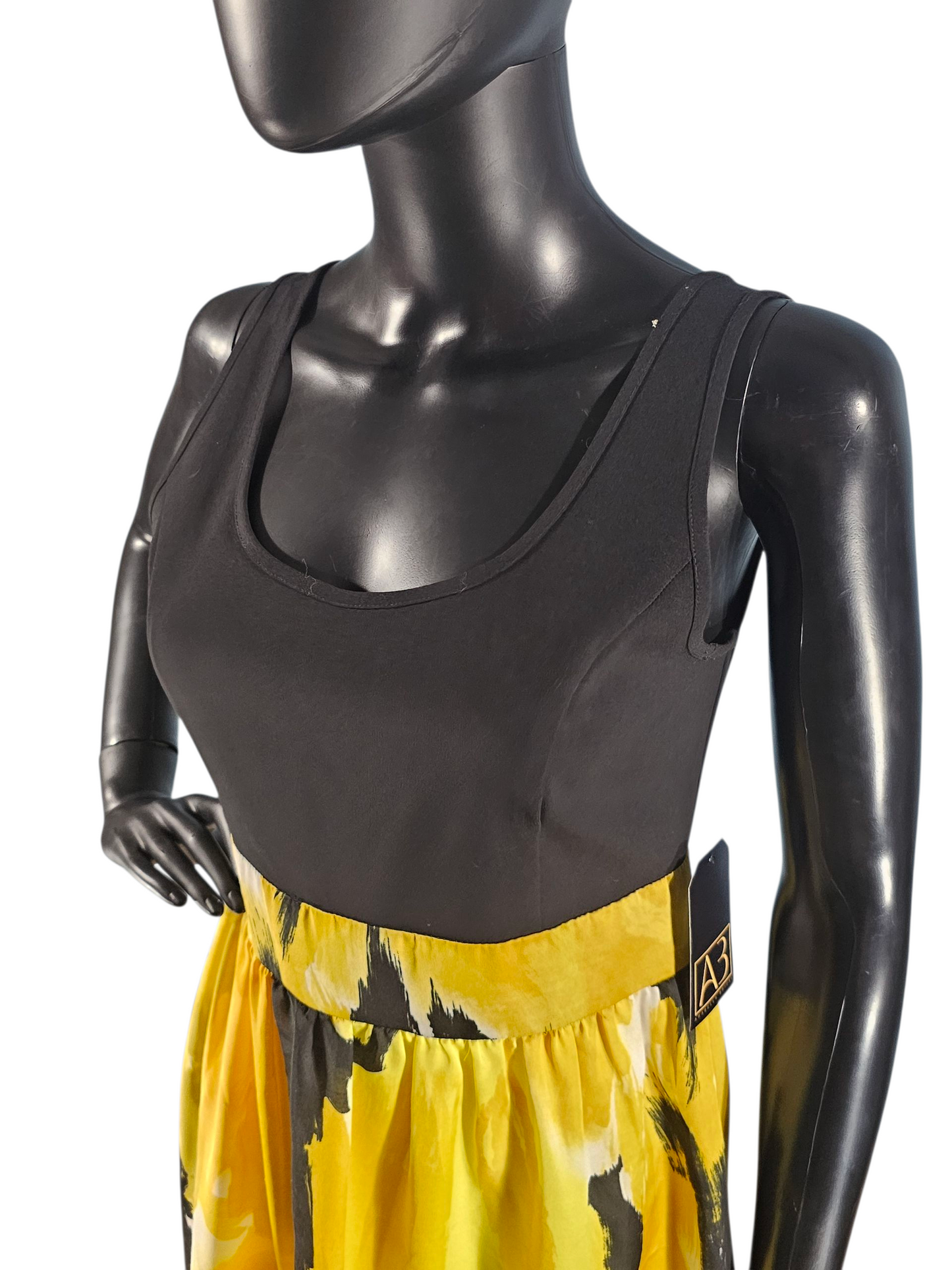 Black/Yellow Floral Print Chiffon Casual Dress - Ellen Tracy