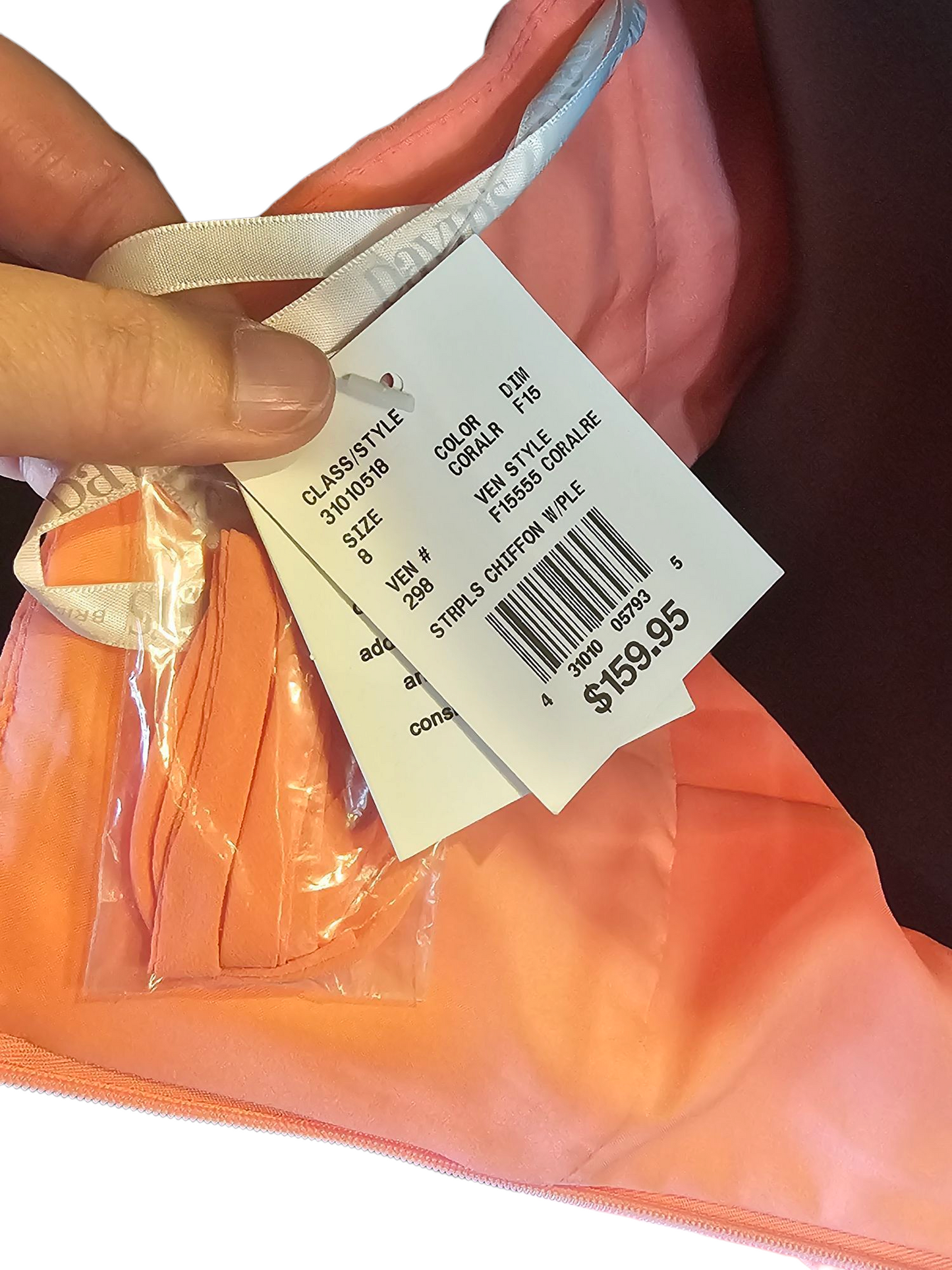 Coral Chiffon Strapless Full Length Formal Gown - NWT Davids Bridal