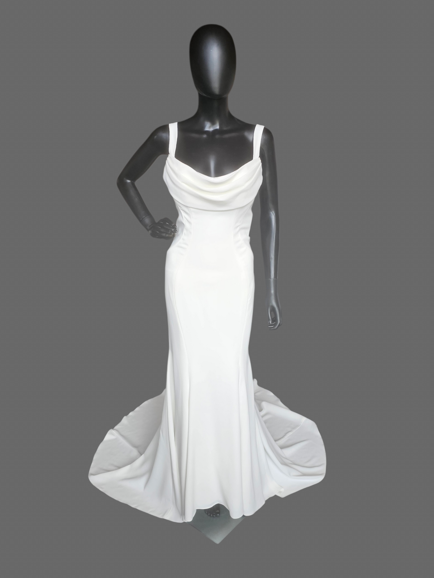 Ivory Crepe Wide Strap Cowl Fit/Flare Minimalist Wedding Gown - Maggie Sottero