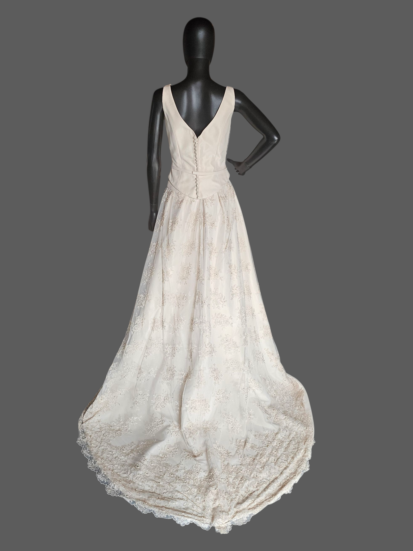 Antique Ivory 2-Piece V-Neck Lace Skirt Wedding Gown - Essence