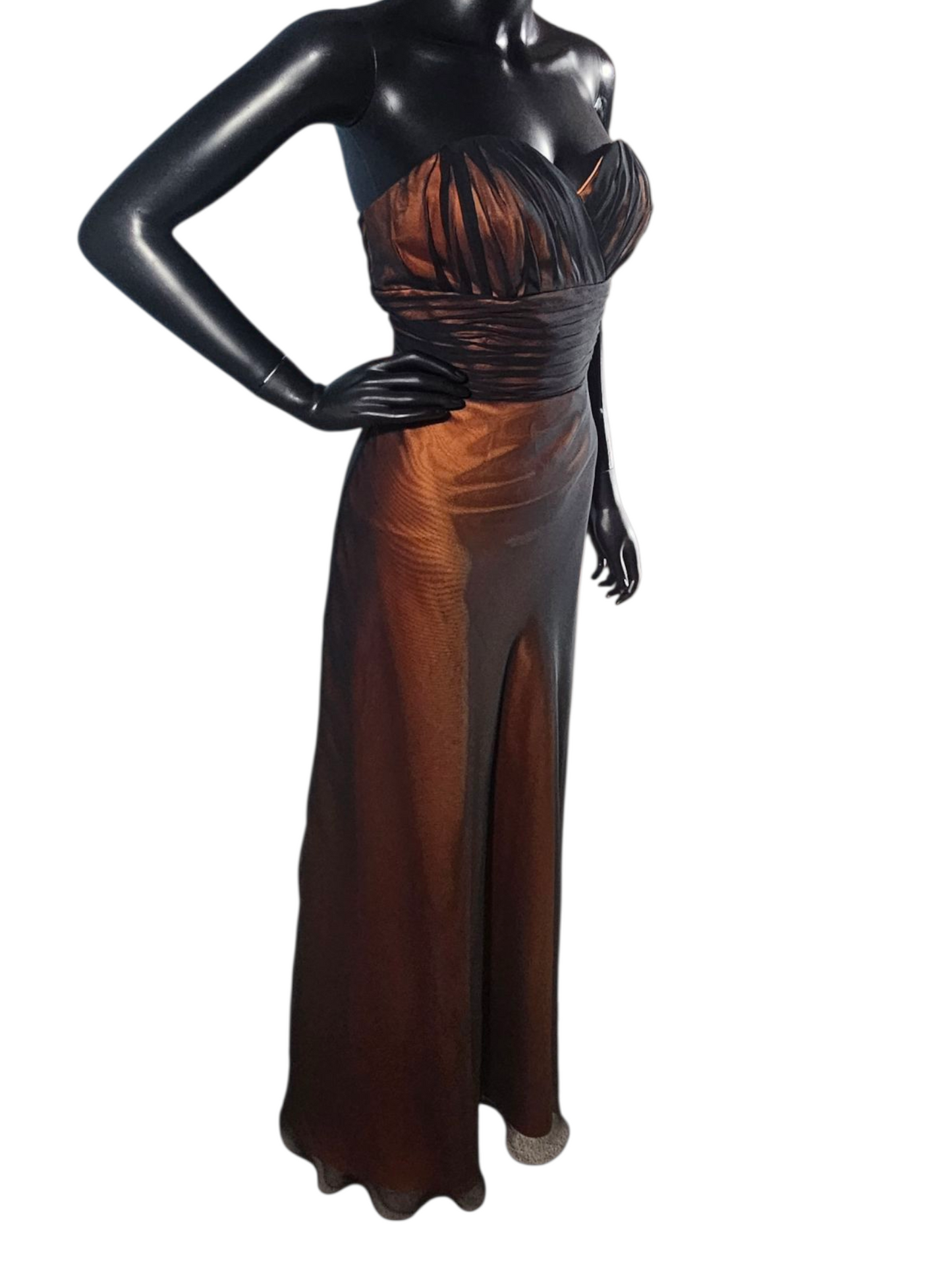 Black Overlay/Cognac Sweetheart Strapless Maxi Formal Dress - Da Vinci