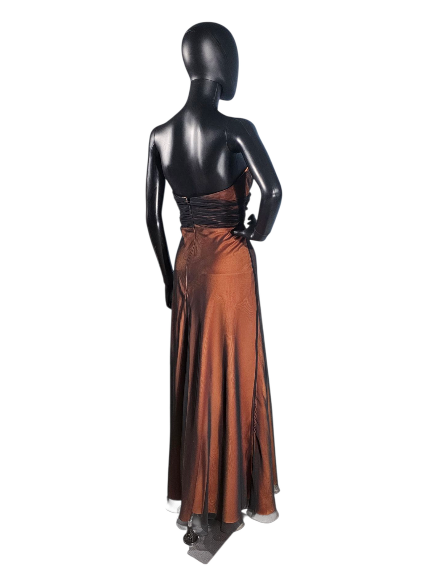 Black Overlay/Cognac Sweetheart Strapless Maxi Formal Dress - Da Vinci