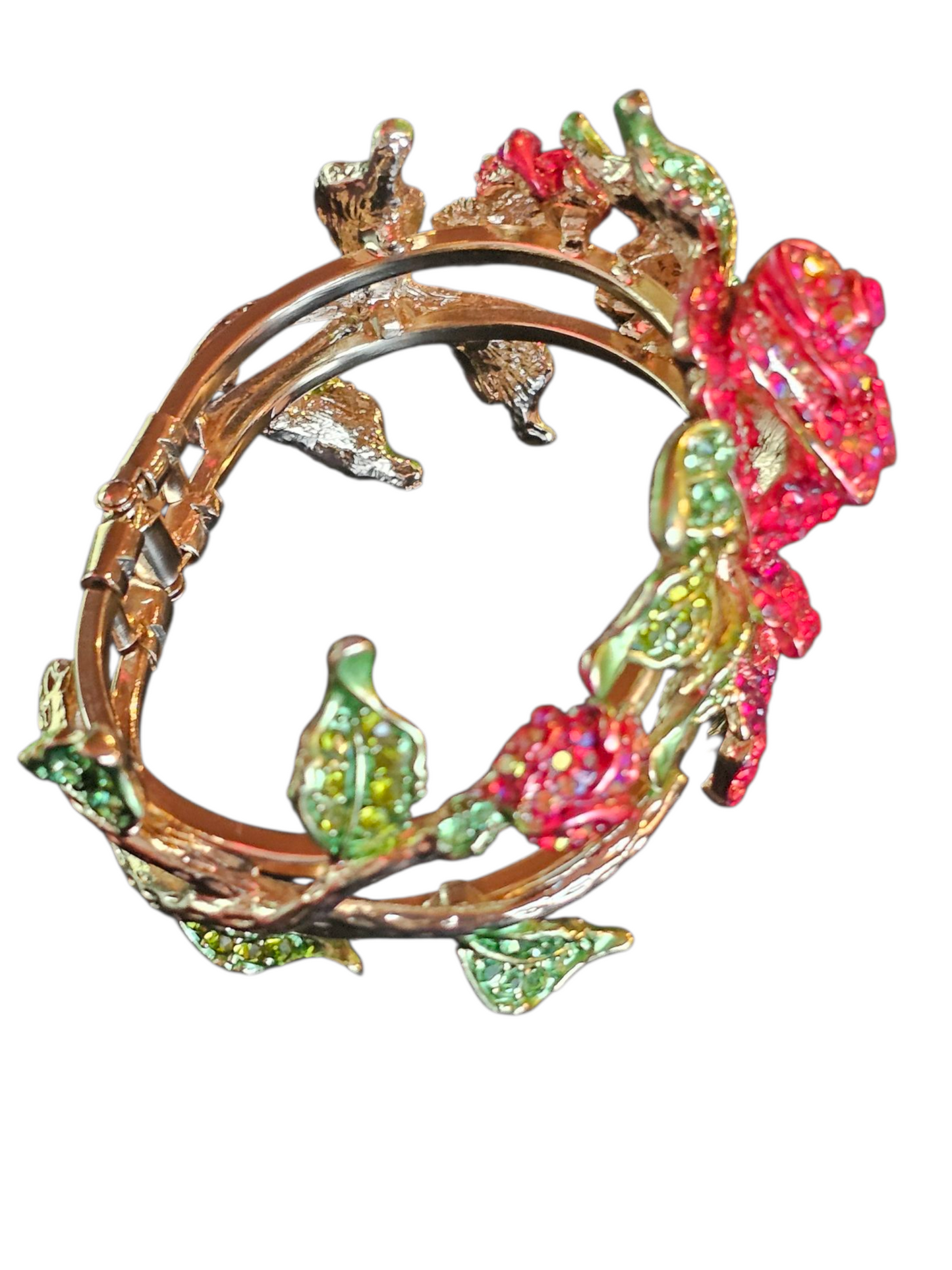 Gold Crystal Rose Cuff Bracelet