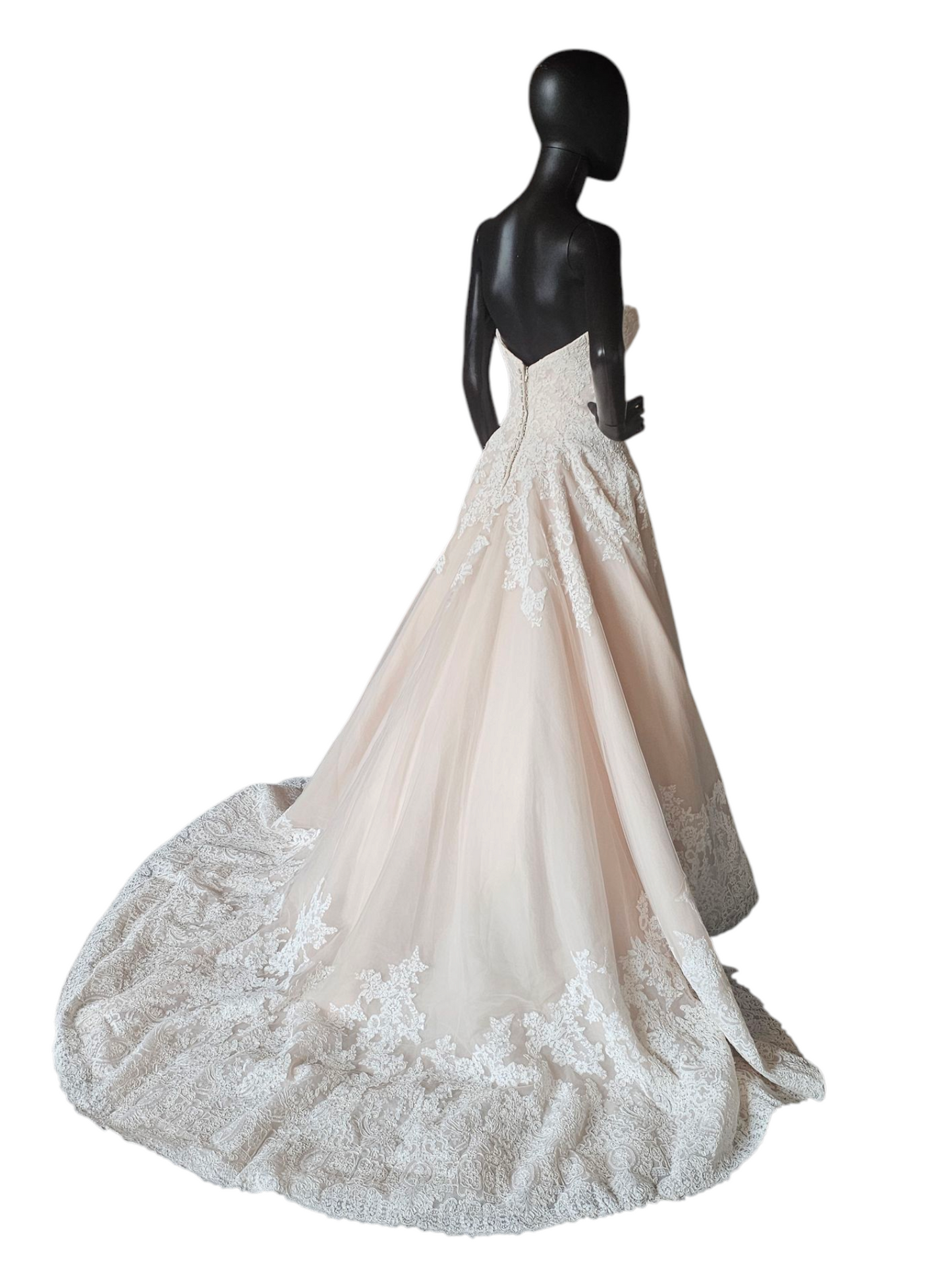 Blush/Ivory Lace Applique Ballgown Bridal Dress - Mori Lee