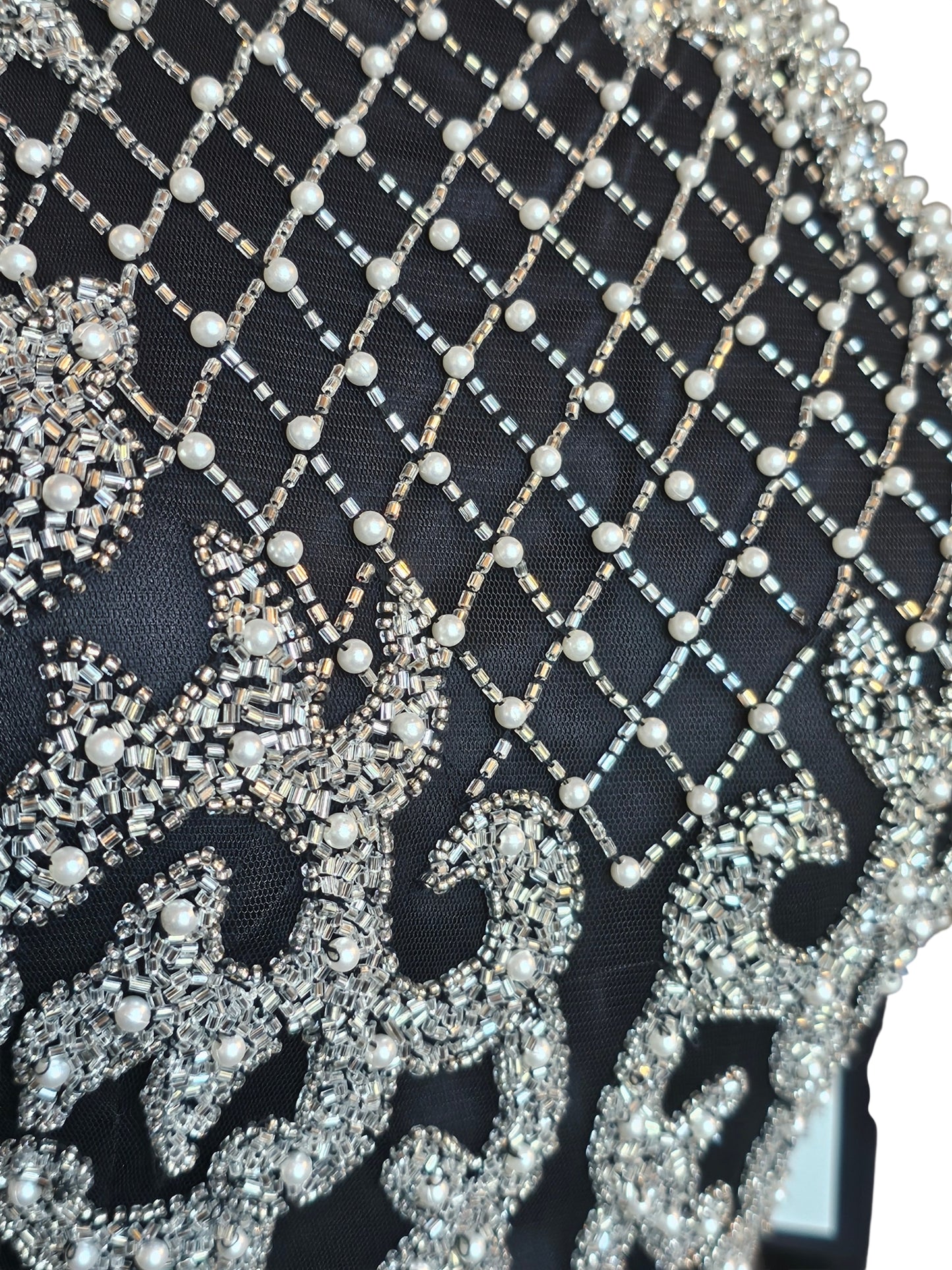 Black/Silver/Pearl Halter Fitted Beaded Spaghetti Straps Formal/Prom/Gala Dress - Abby Paris