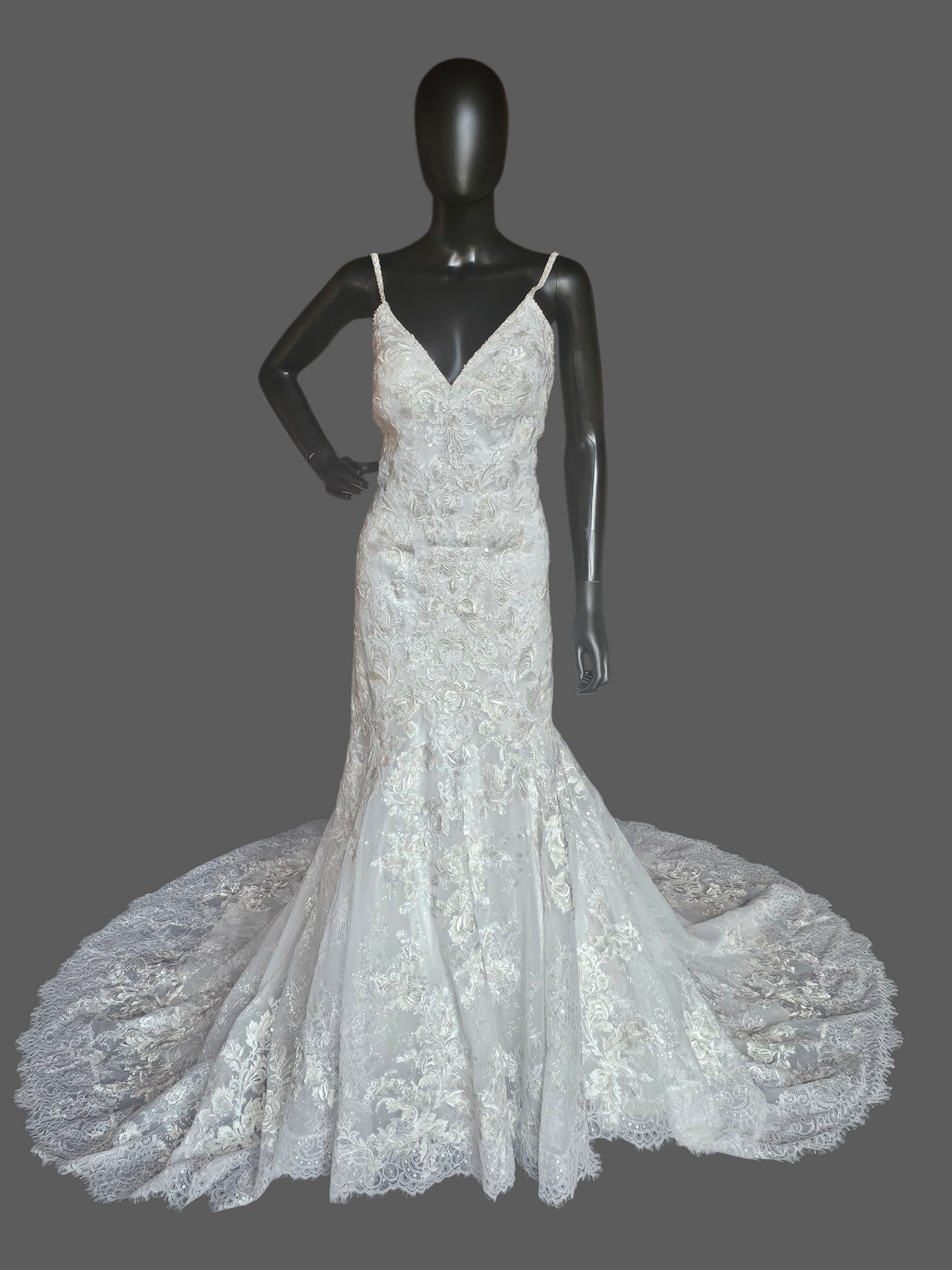 White Lace Metallic Embroidered Fit/Flare Wedding Gown - Mori Lee