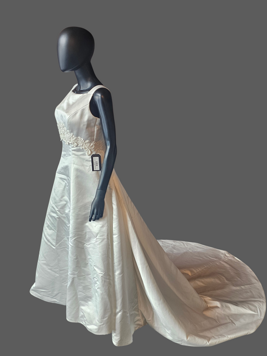 Vintage White Satin Empire Square Neck Wedding Gown - Mori Lee