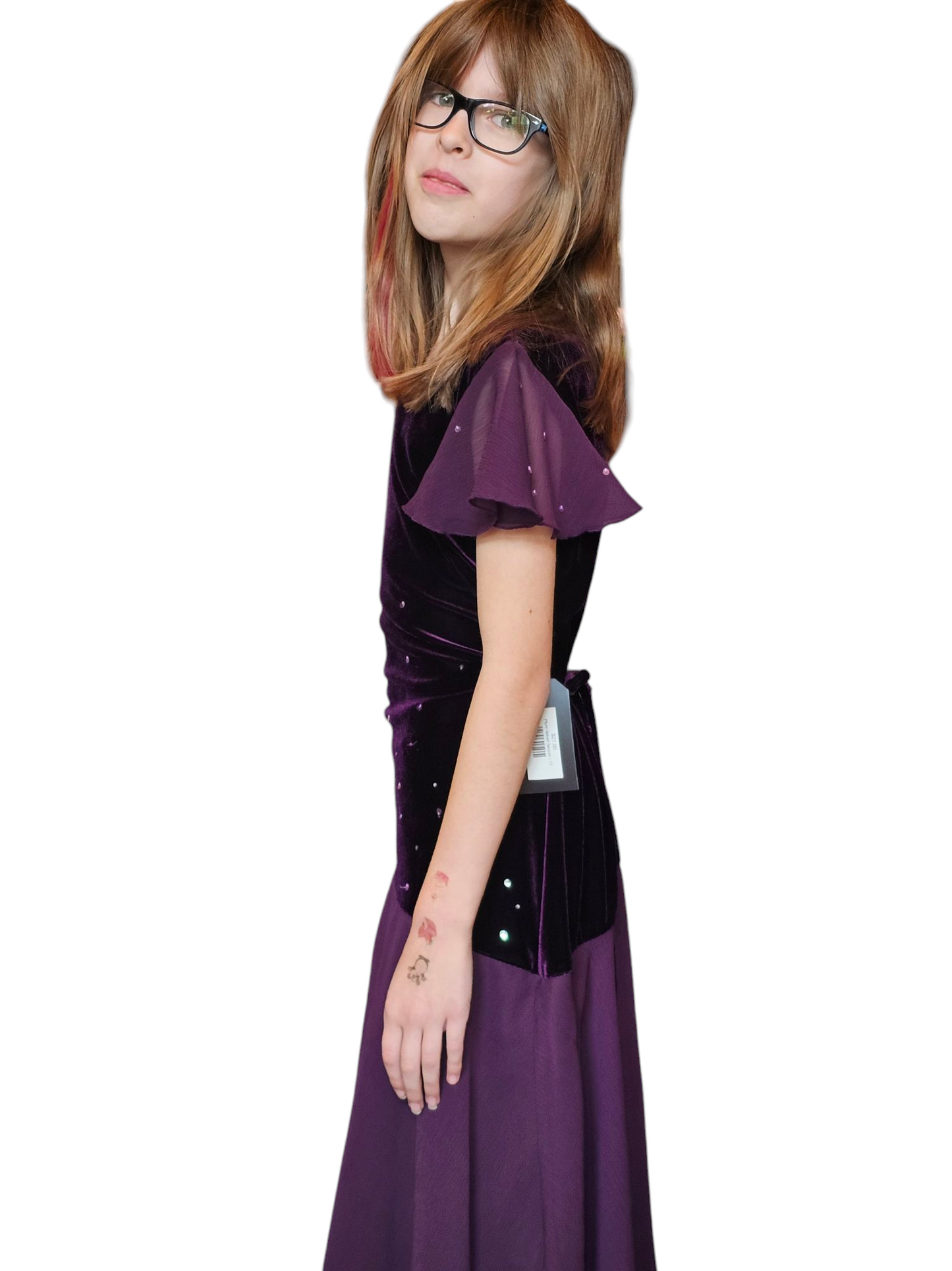 Asymmetrical Purple Velvet Childs Formal Dress - Ashley Ann