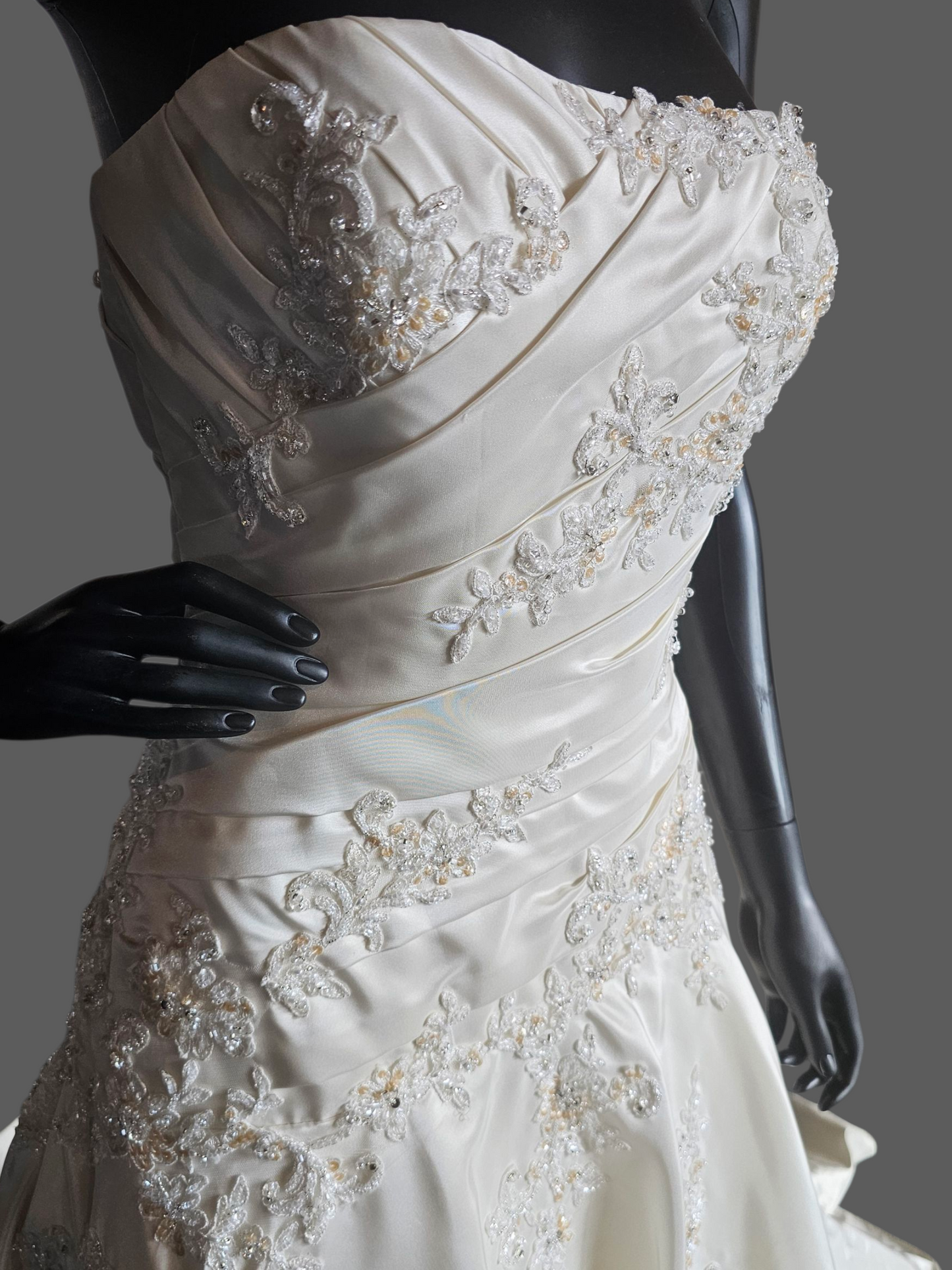 Ivory Taffeta Lace Embellish Wedding Gown - Blue