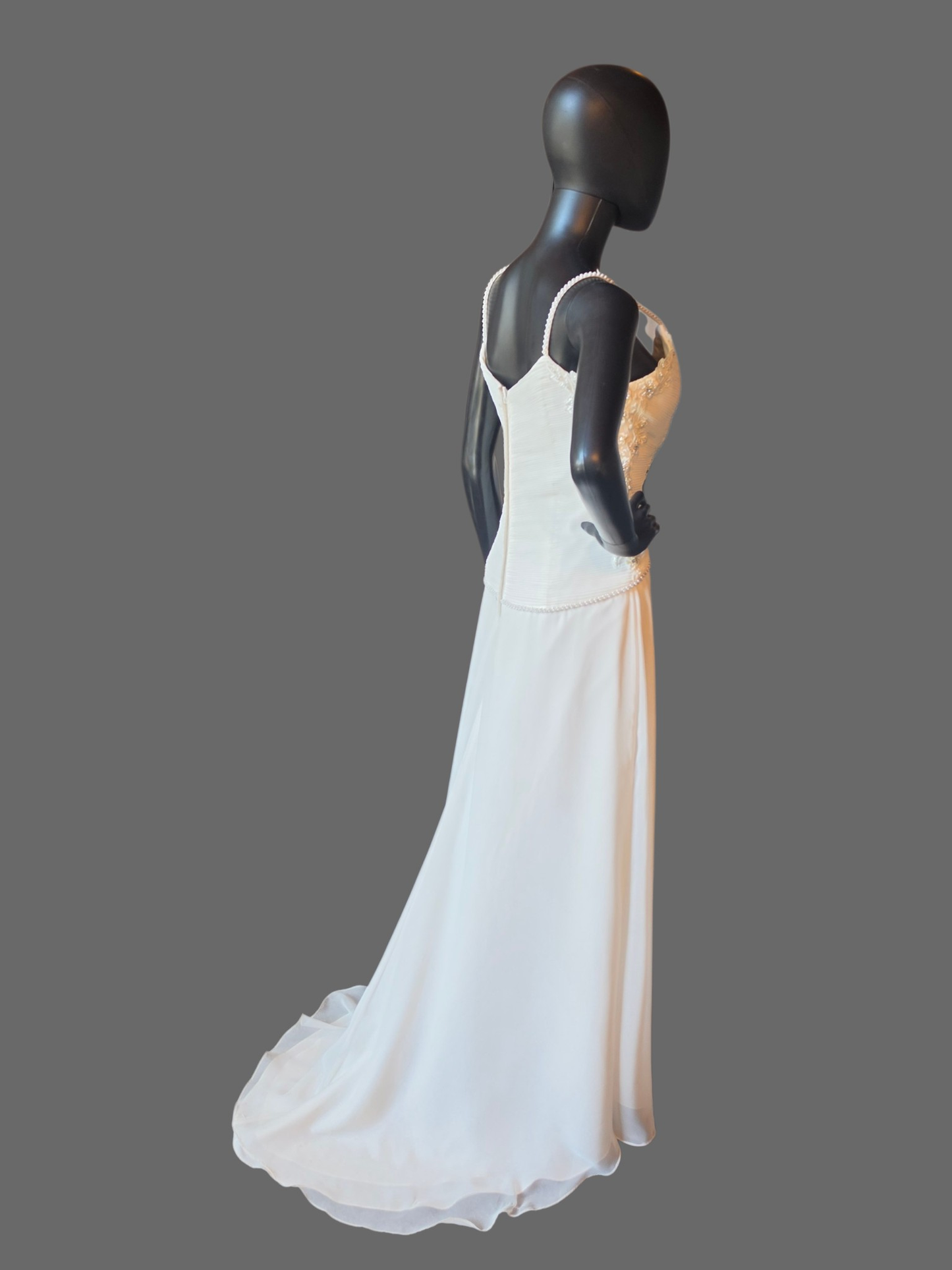 Ivory Sheath Chiffon Floral Embroidered Wedding Dress - Forever Yours