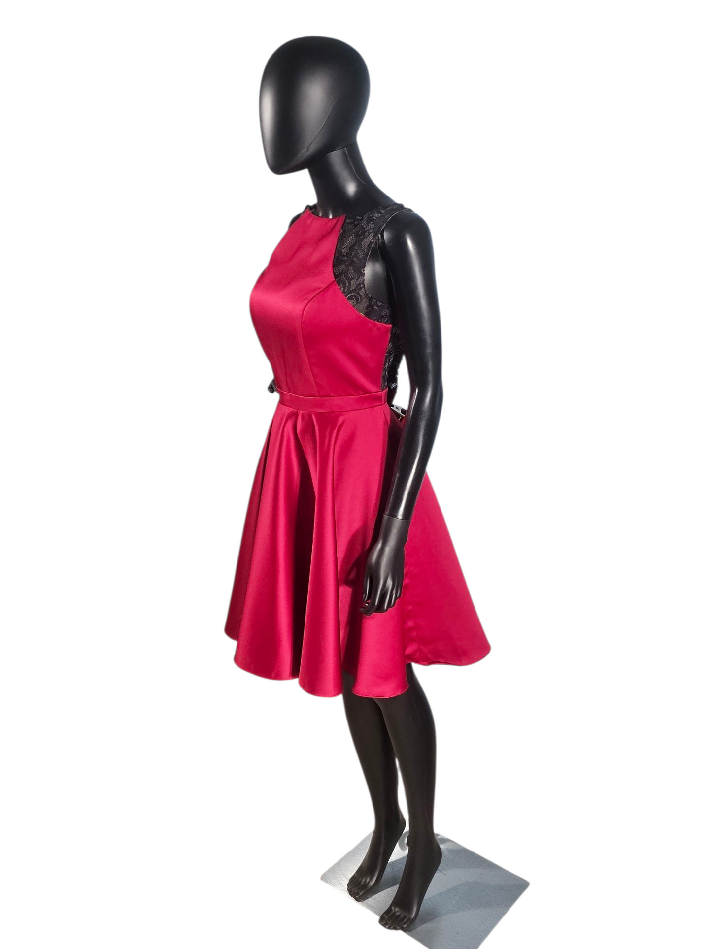 Claret Satin/Black Lace Illusion Back A-Line - Da Vinci