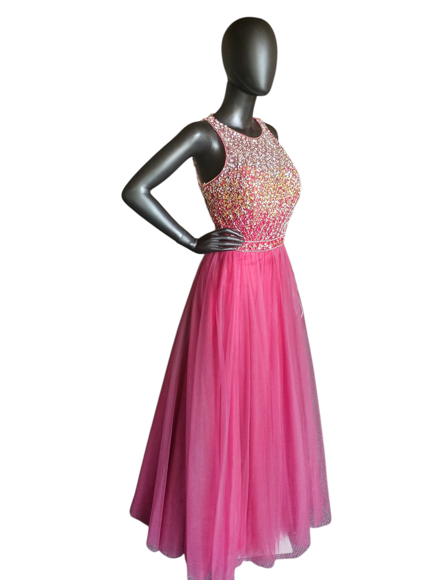 Magenta Ombre Beaded Bodice Formal Dress