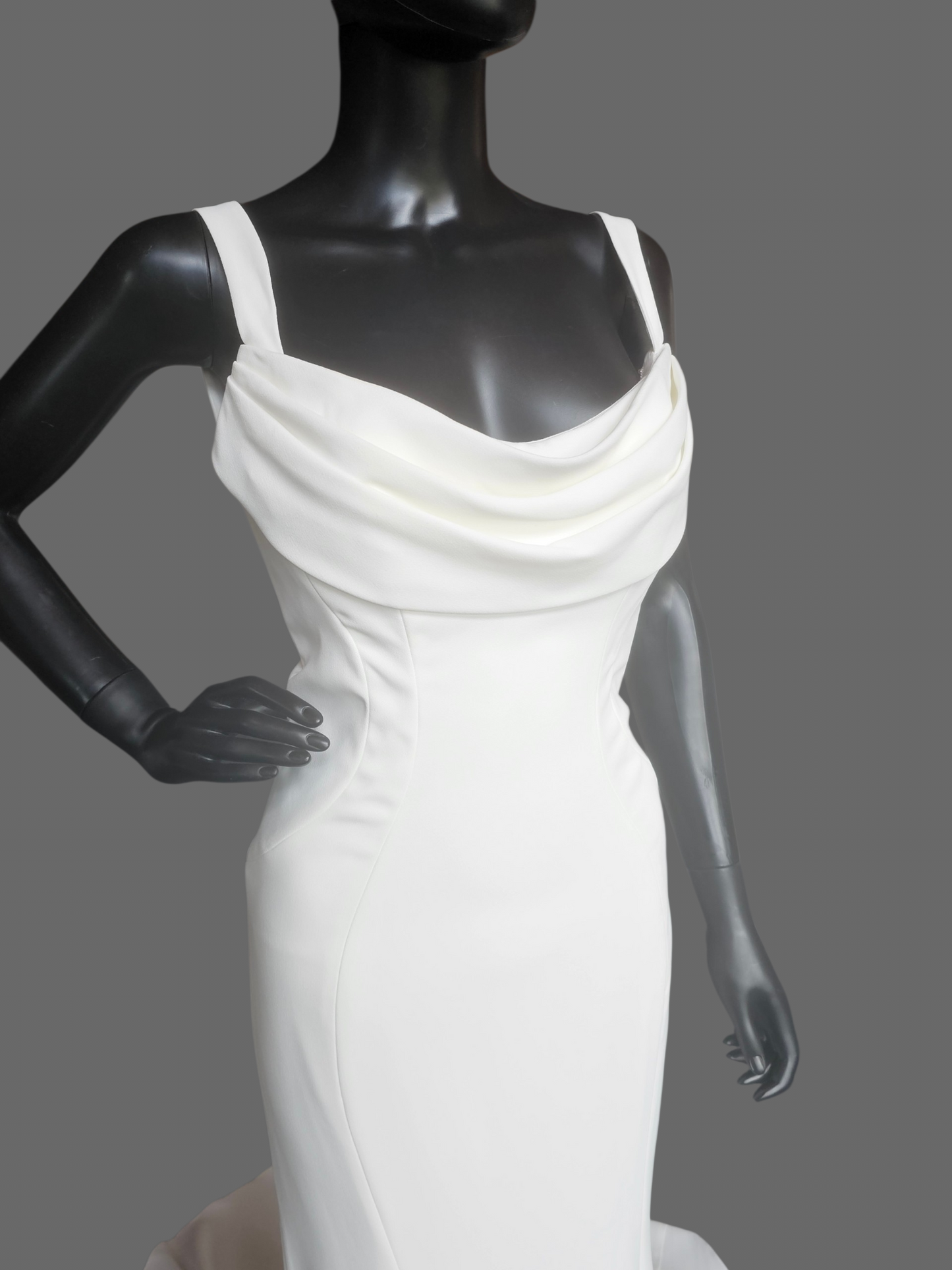 Ivory Crepe Wide Strap Cowl Fit/Flare Minimalist Wedding Gown - Maggie Sottero