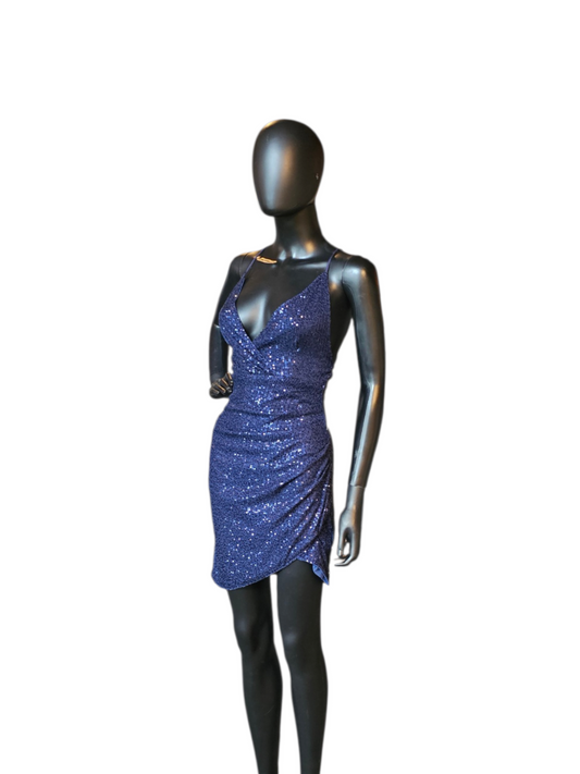 Navy Sequin Bodycon Open Back Homecoming Dress