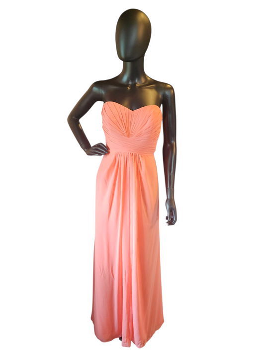 Coral Chiffon Strapless Full Length Formal Gown - NWT Davids Bridal