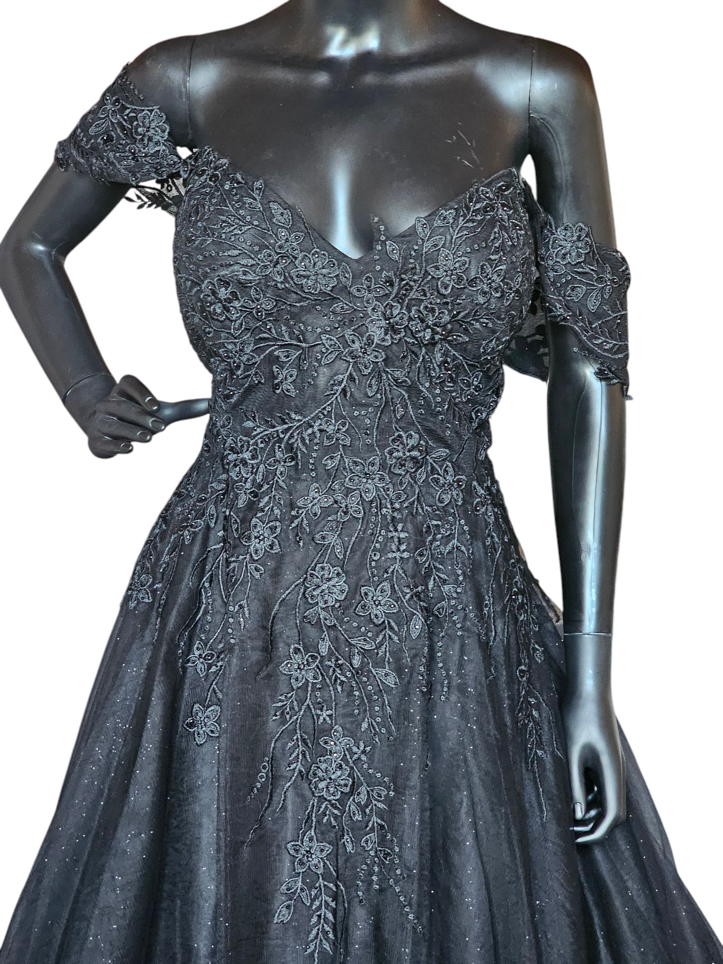 Black Off Shoulder Sparkle Wedding Gown - Nox NWT