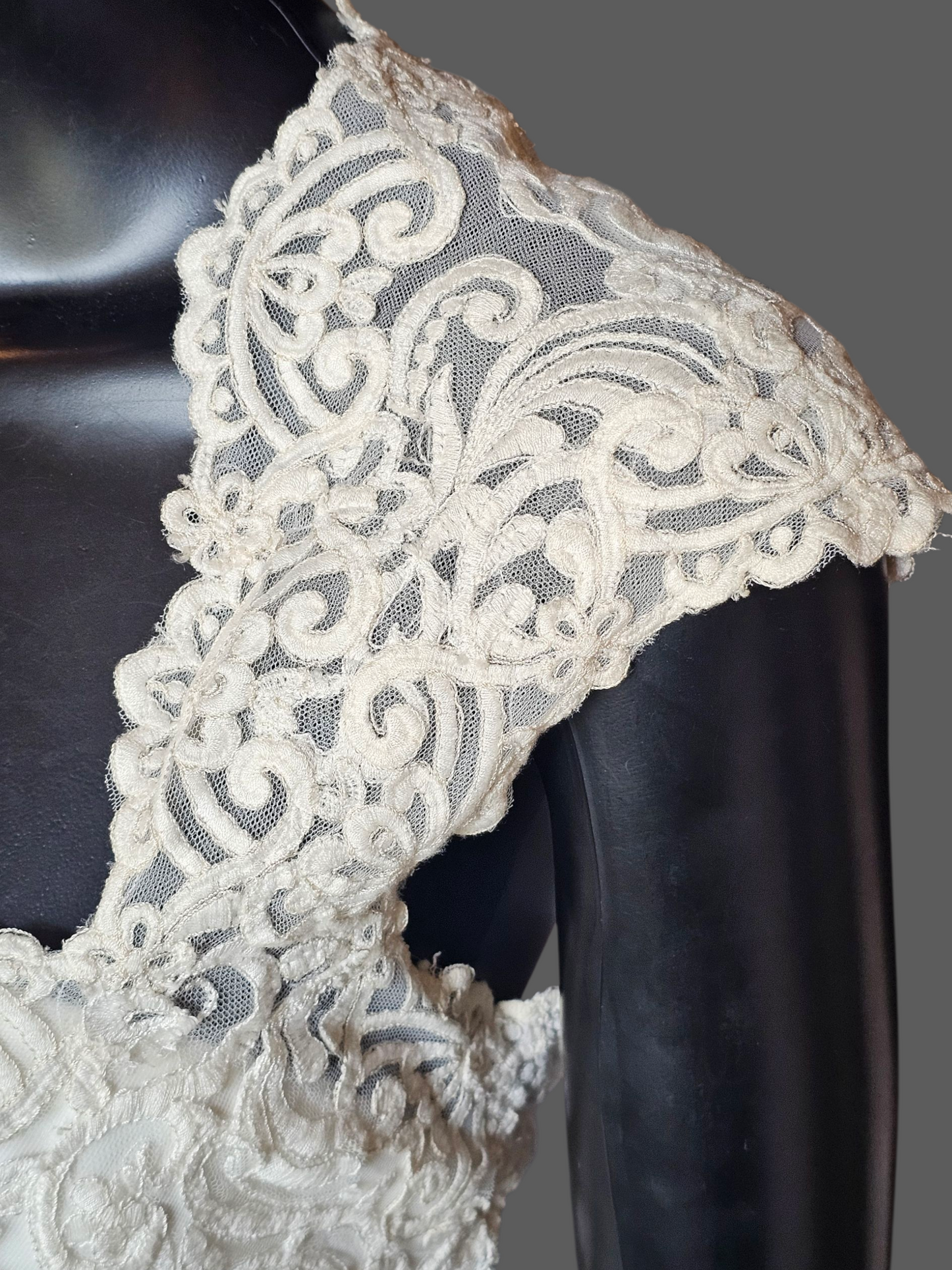 Ivory Lace Queen Anne Cap Sleeve Fit/Flare Wedding Gown - Mori Lee