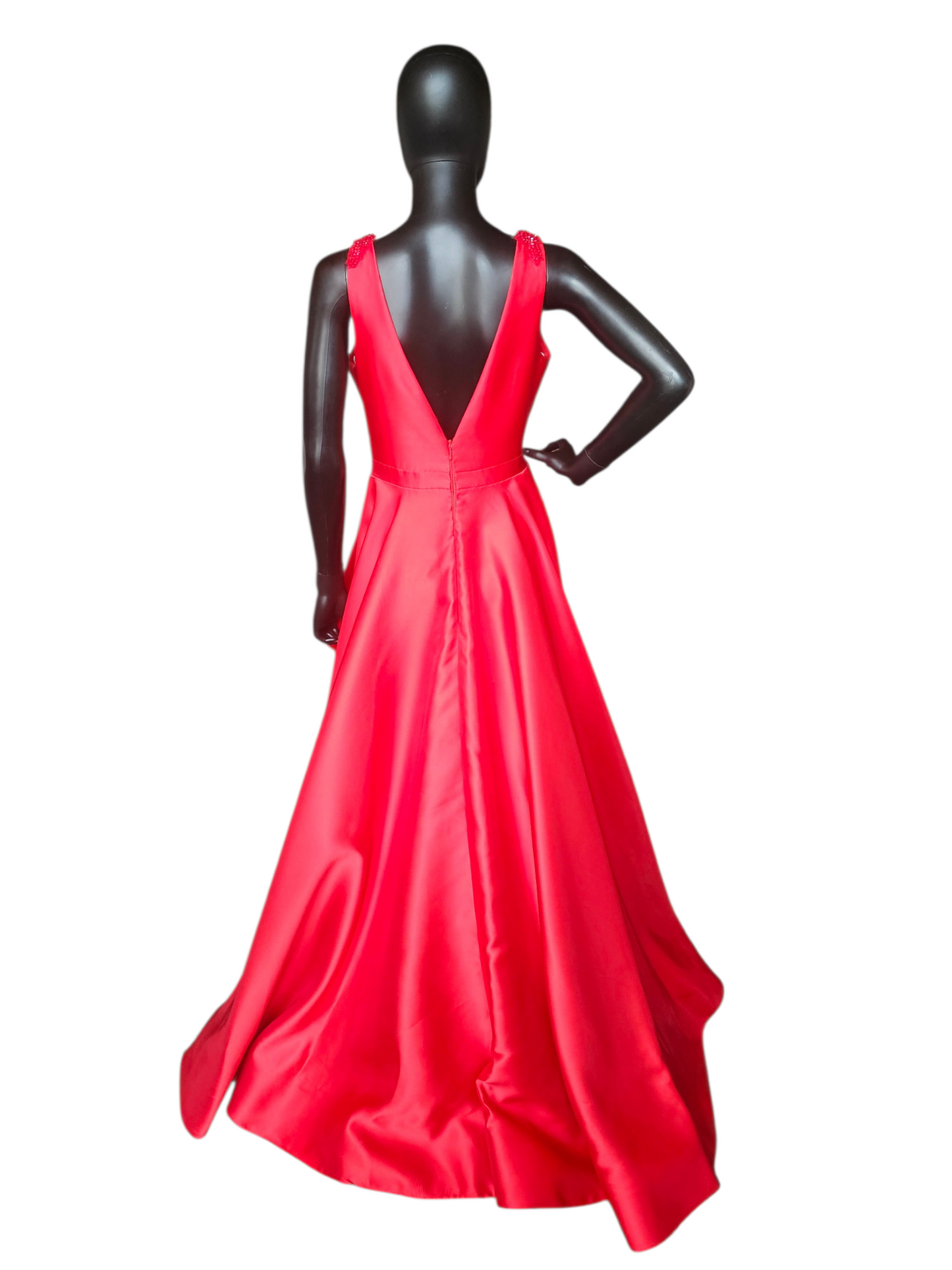 Red Mikado A-Line Plunge V-Neck Formal Dress - Sherri Hill