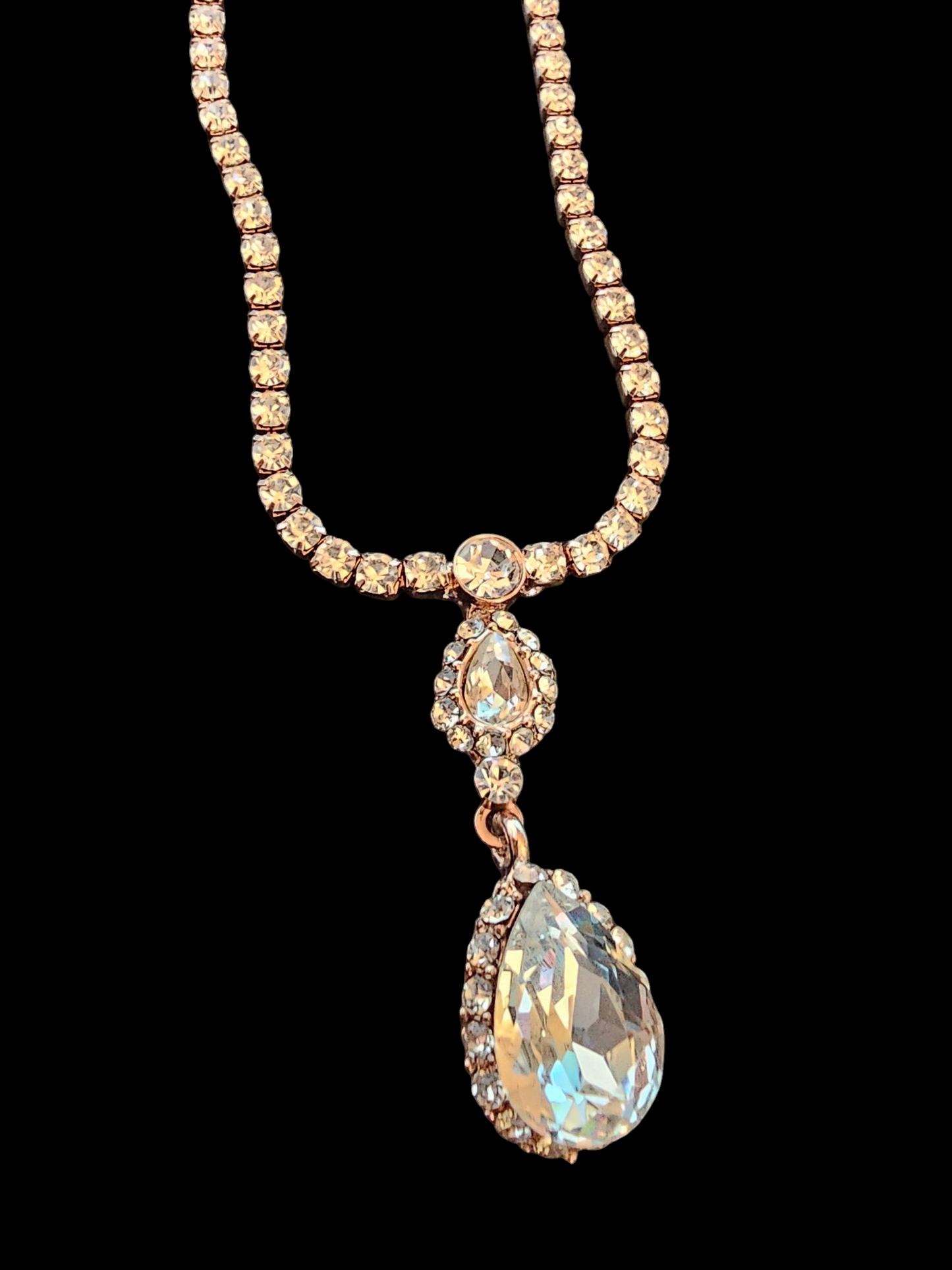 Rose Gold Rhinestone Teardrop Necklace