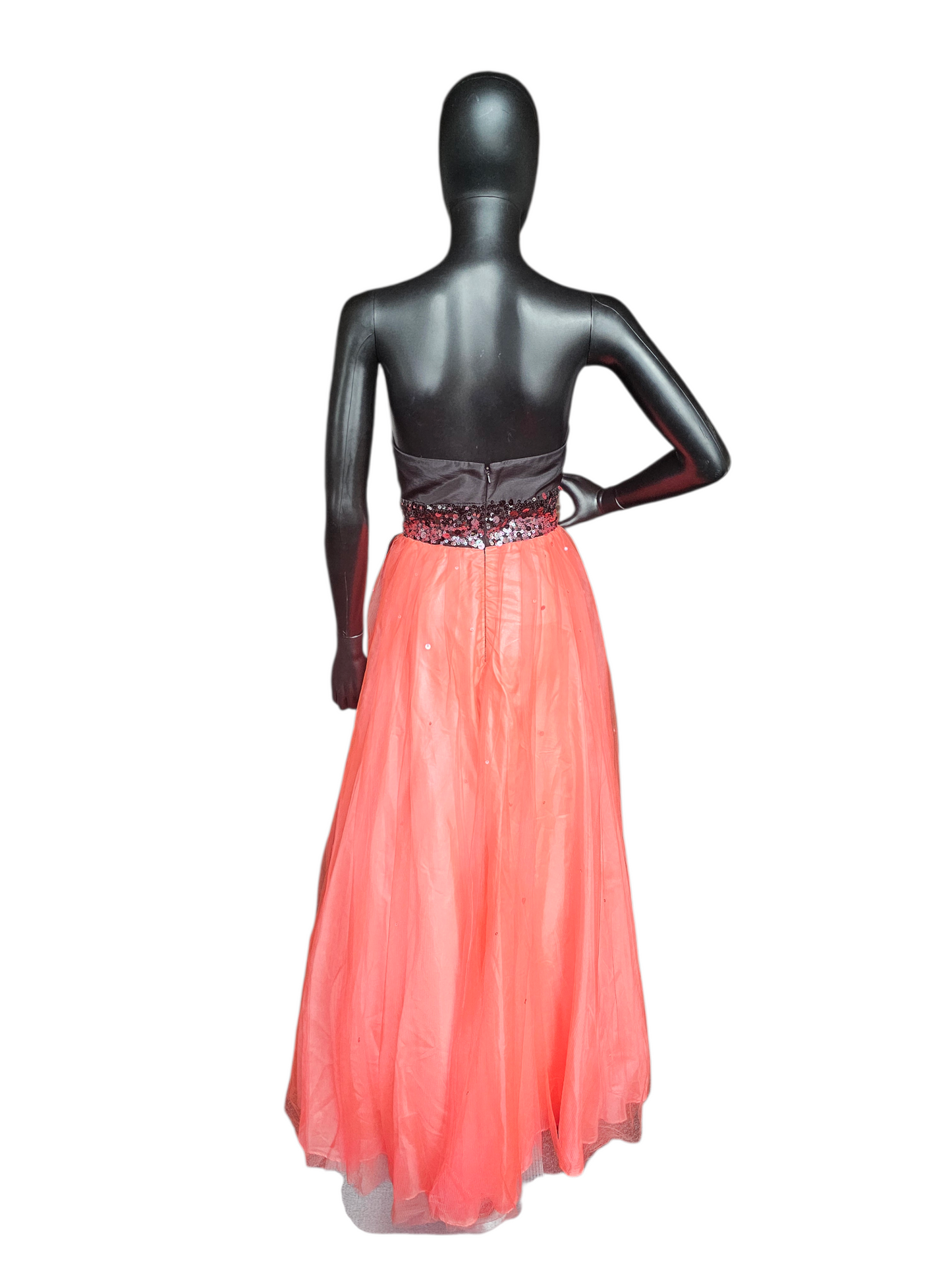 Black/Coral A-Line Tulle Prom Dress - Jump
