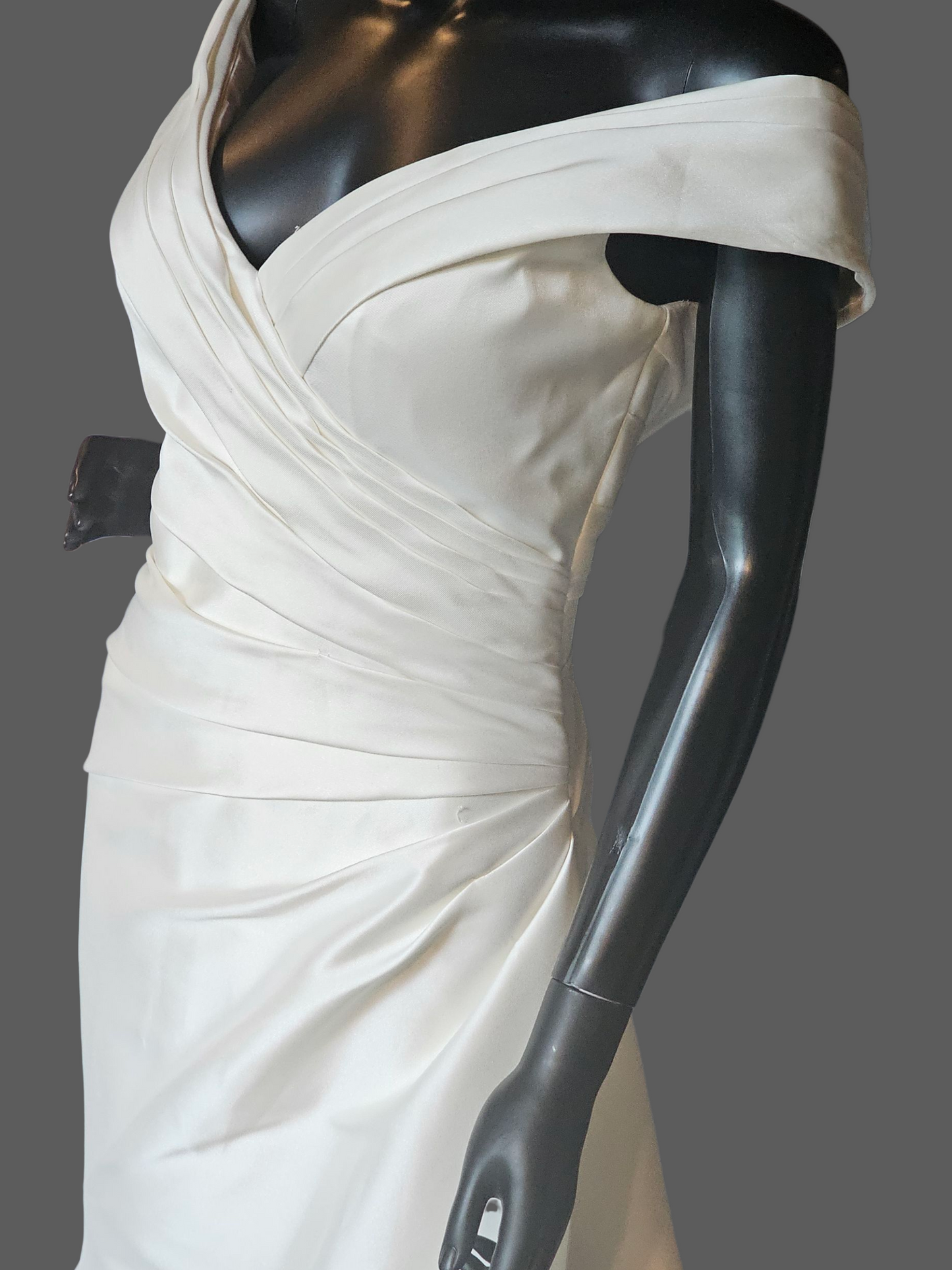 Ivory Mikado Off-Shoulder Fit/Flare Wedding Gown NWOT - Mori Lee