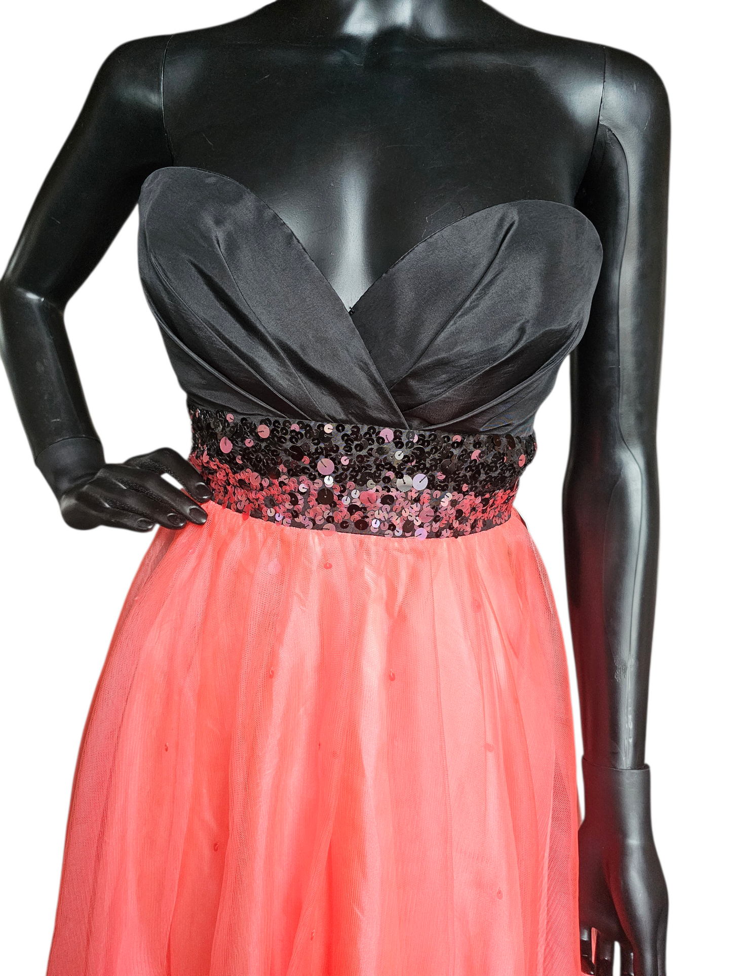 Black/Coral A-Line Tulle Prom Dress - Jump