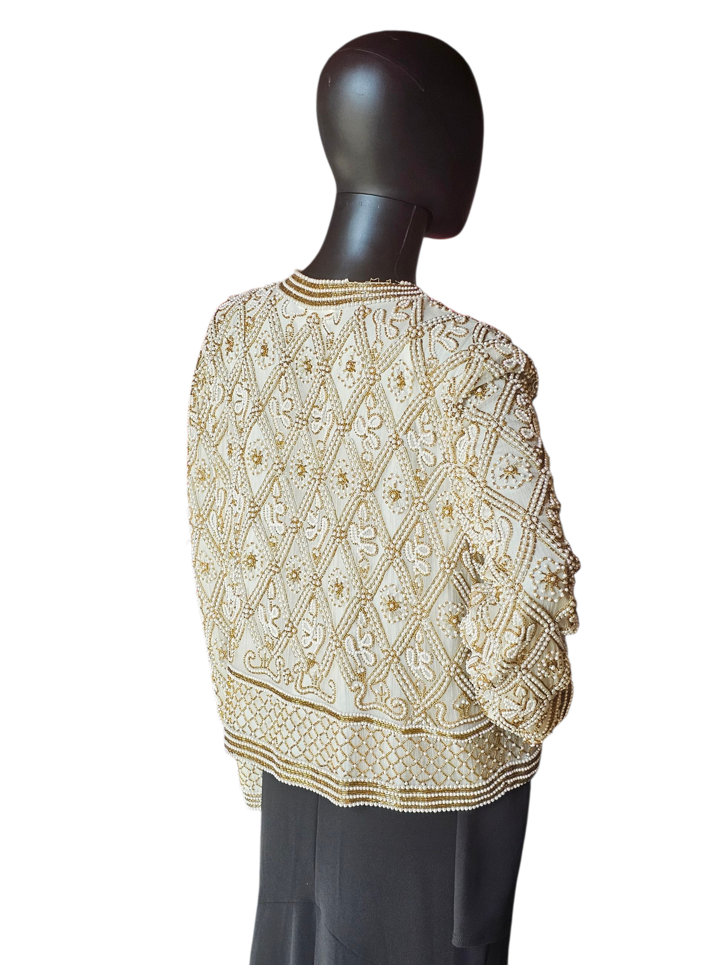 Ivory/Gold/Pearl 100% Silk Jacket