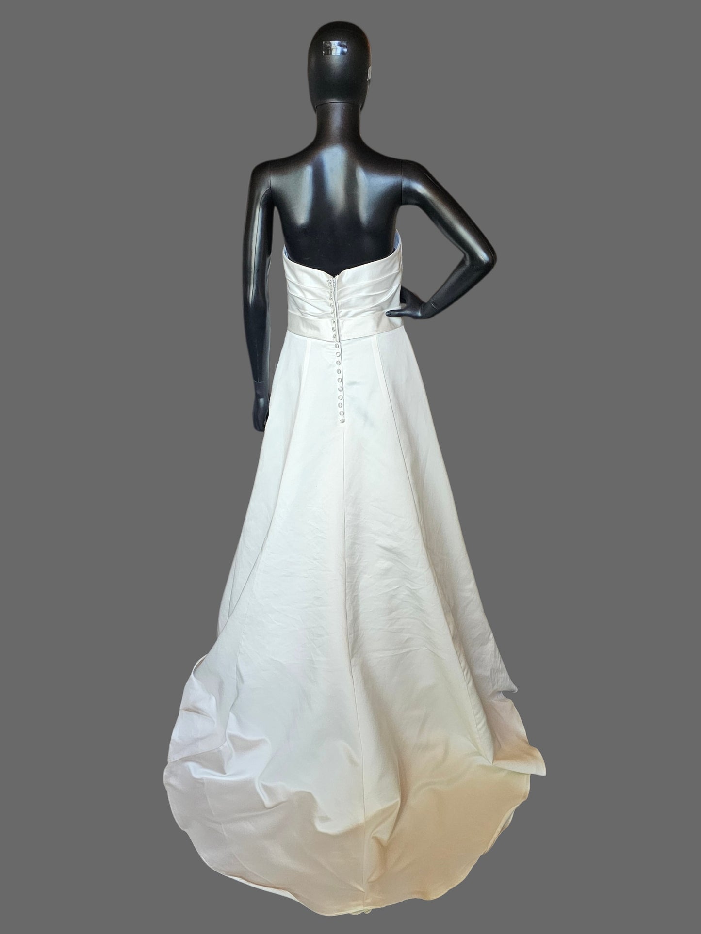Ivory Satin Beaded V-Neck Side Sweep  - Alfred Angelo