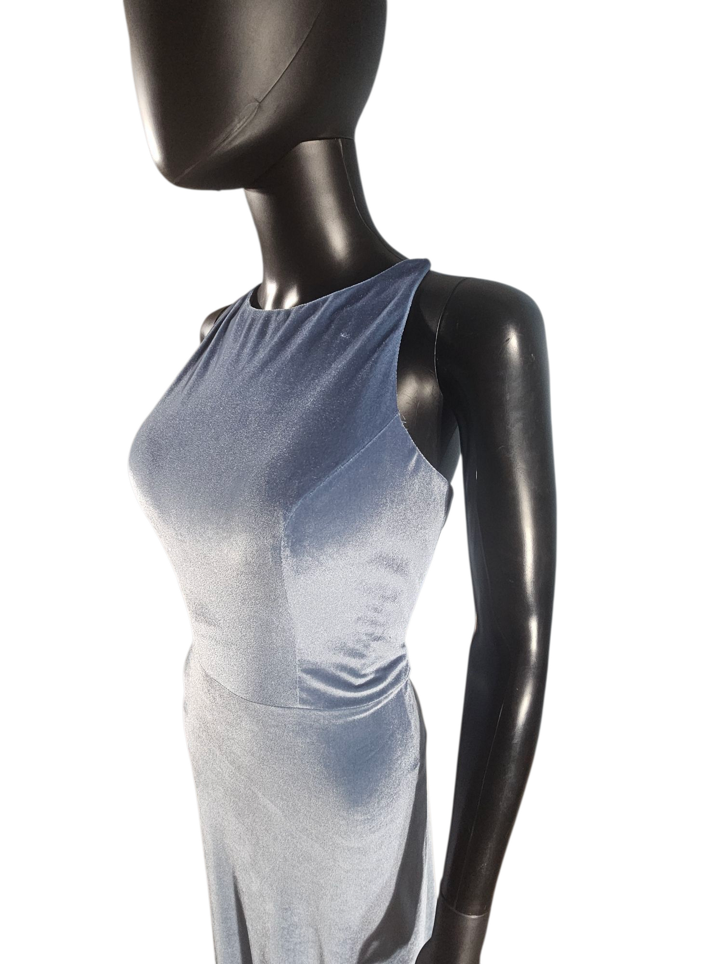 Slate Stretch Velvet Multi-Strap Maxi Formal Dress - Mori Lee