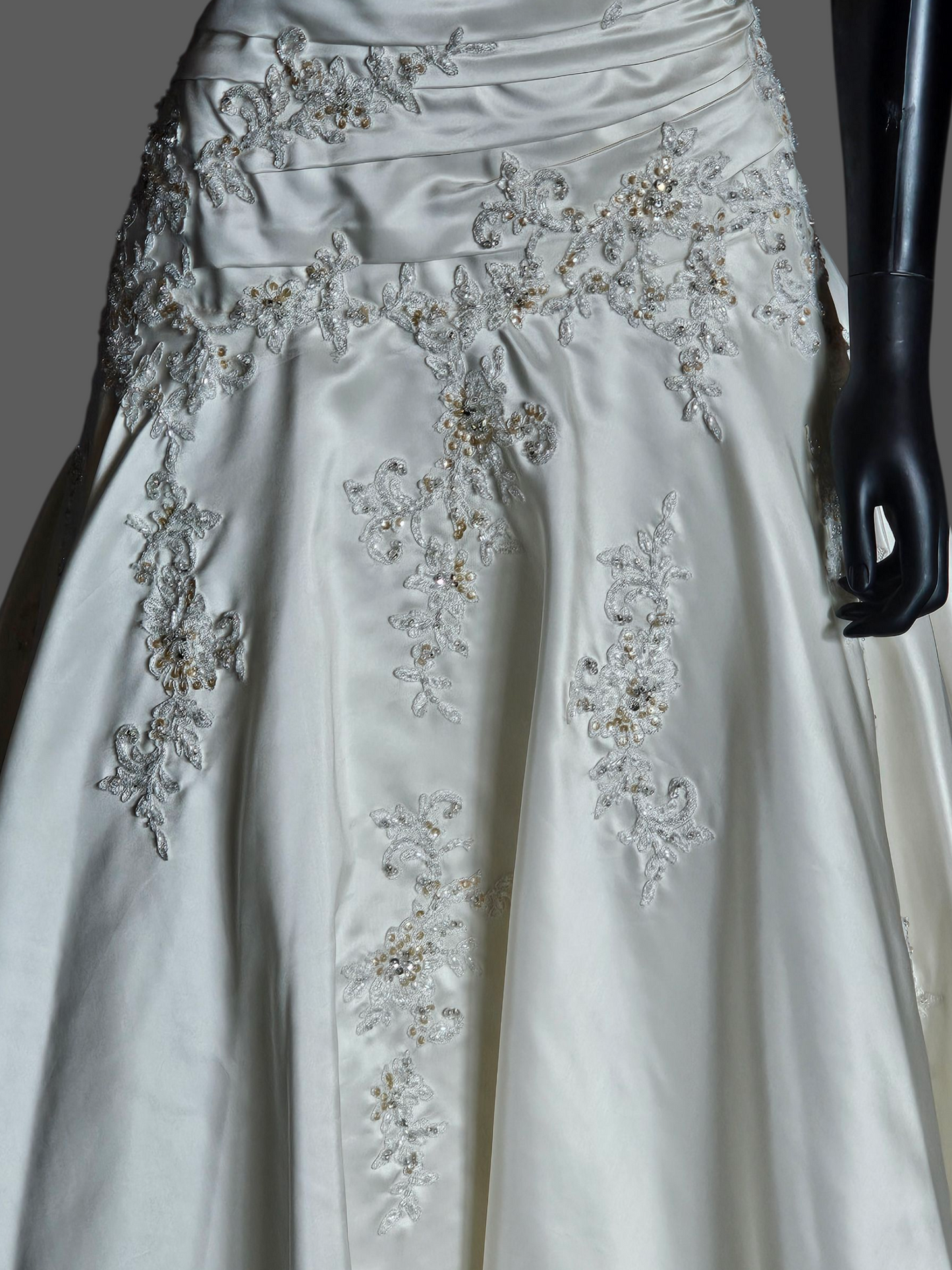 Ivory Taffeta Lace Embellish Wedding Gown - Blue