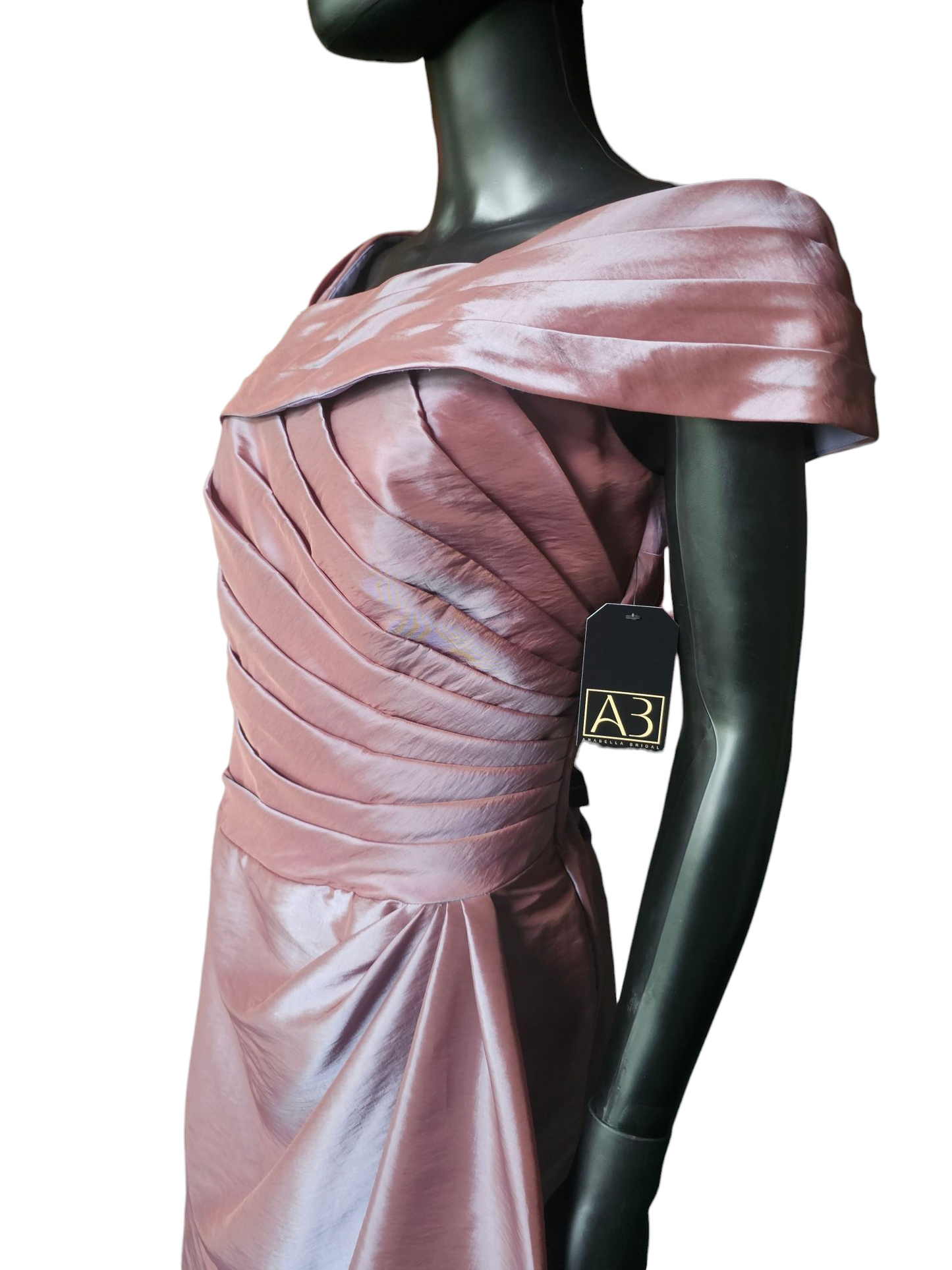 Iridescent Rose Taffeta Asymmetrical Off Shoulder Cocktail Dress - Jade