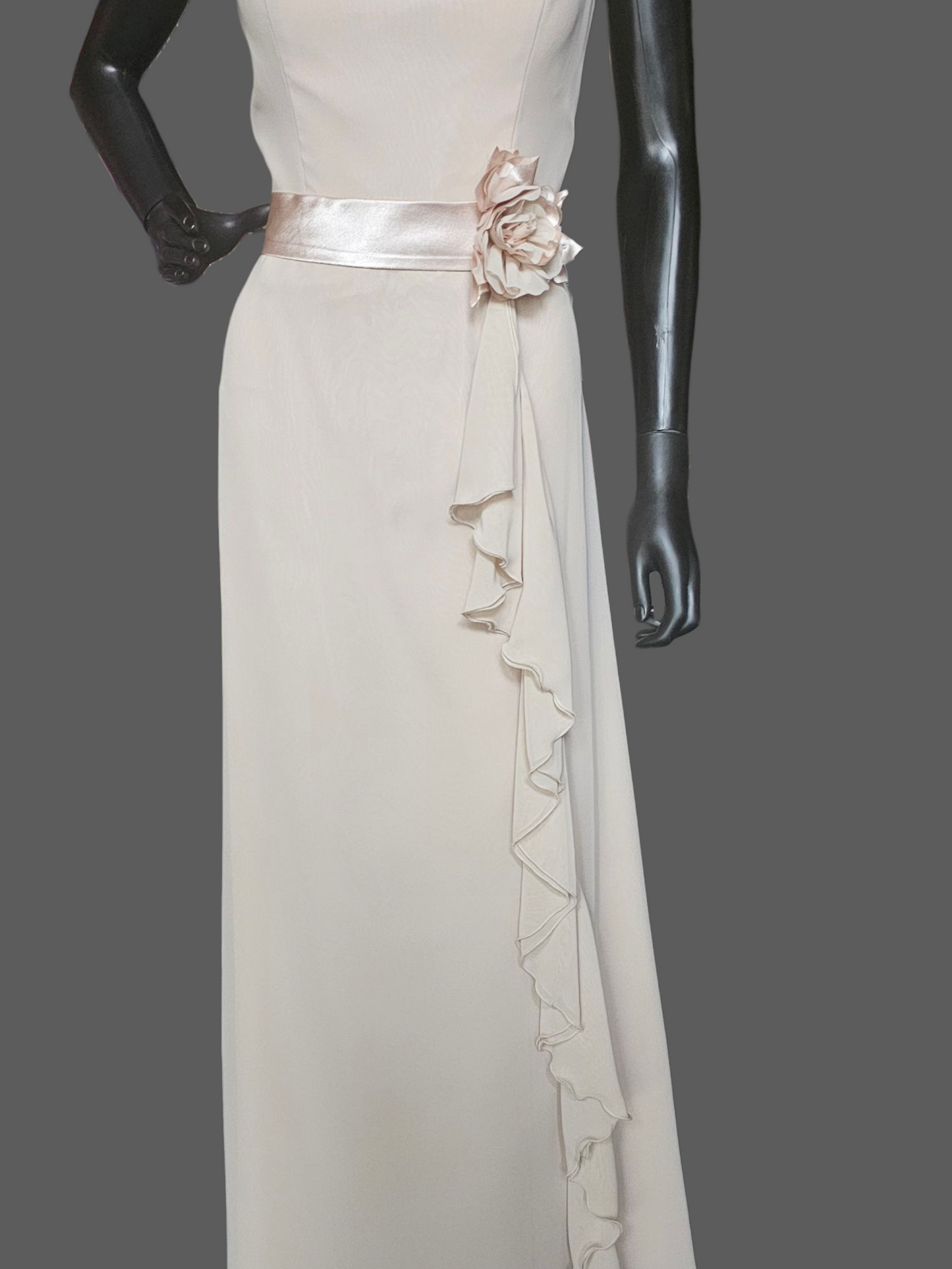 Cream Simple Chiffon Flower Belt Maxi Dress - Forever Yours