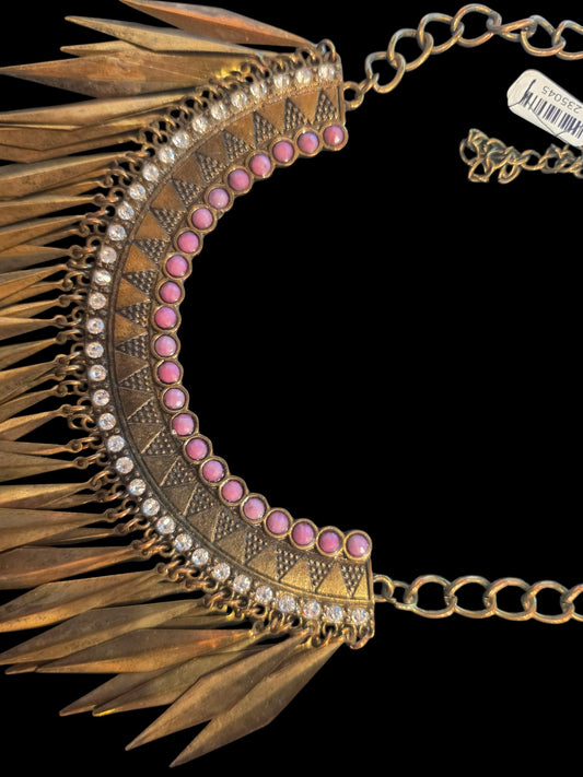 Antiqued Gold Tribal Fringe Statement Necklace