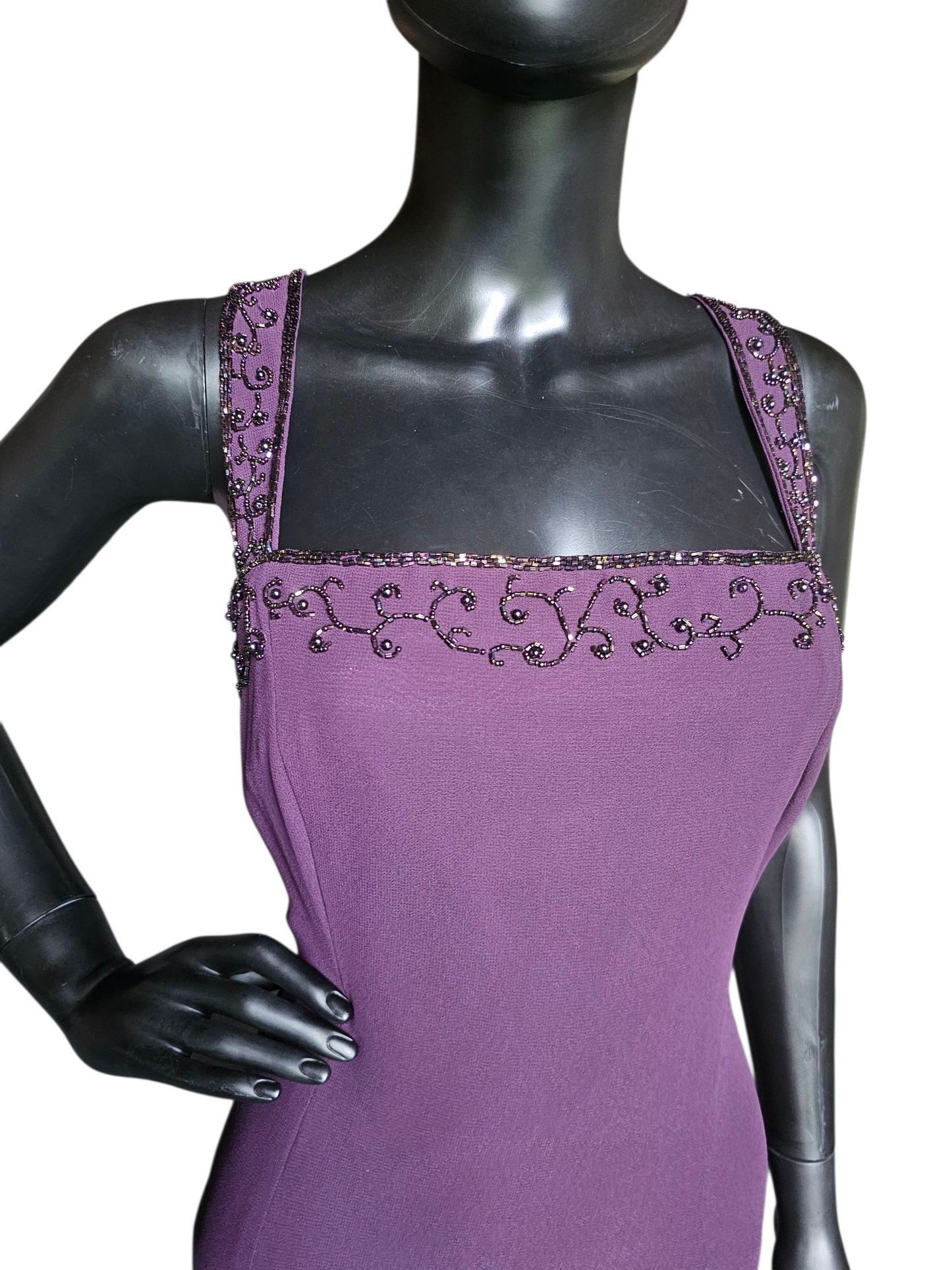 Aubergine Chiffon Beaded Maxi Formal Dress W/Jacket - Cameron Blake