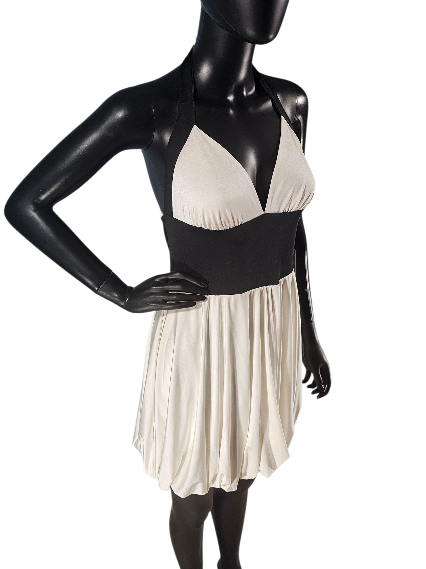 Black/White Jersey Halter Bubble Skirt Cocktail Dress - XXI