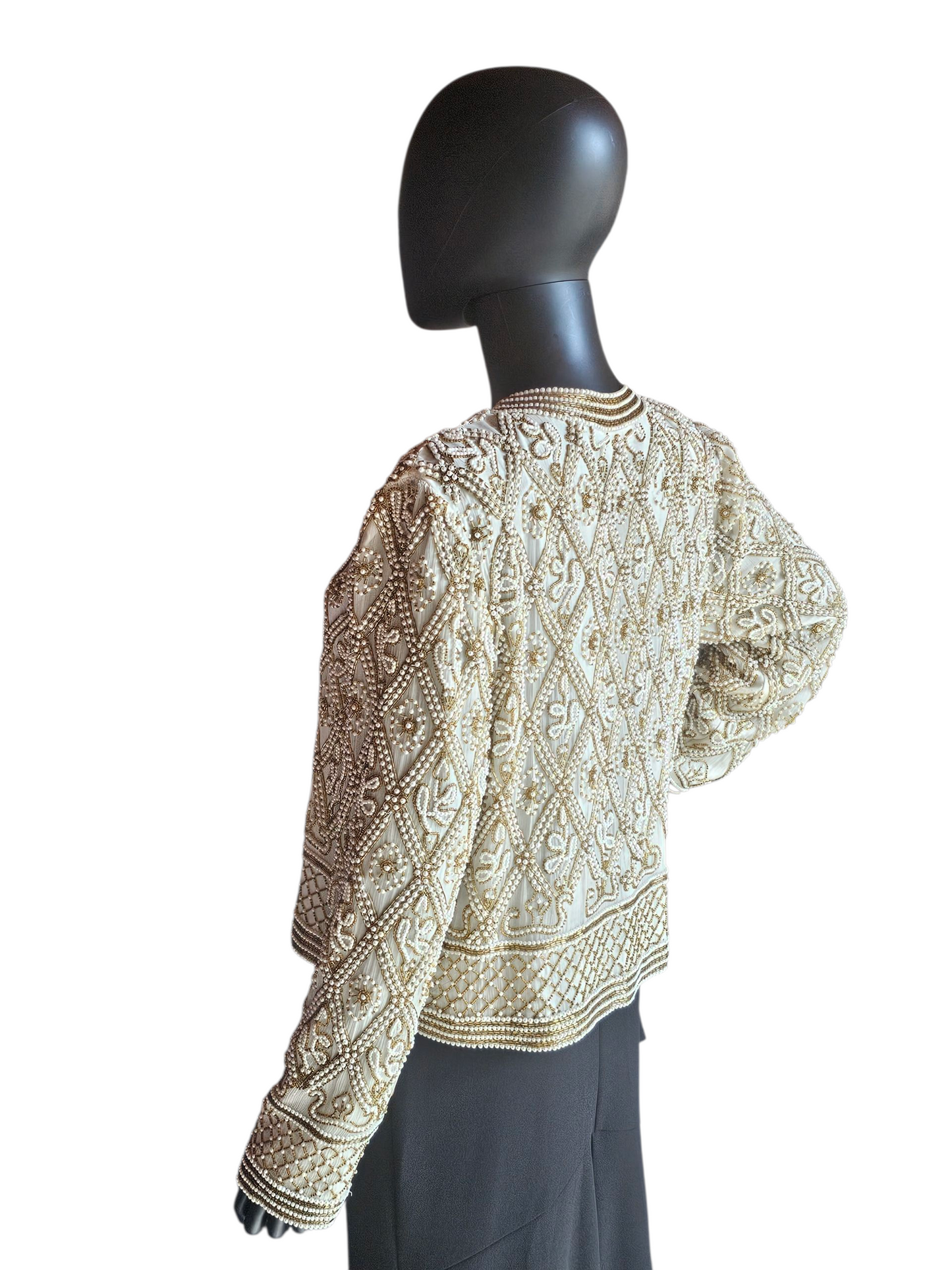 Ivory/Gold/Pearl 100% Silk Jacket