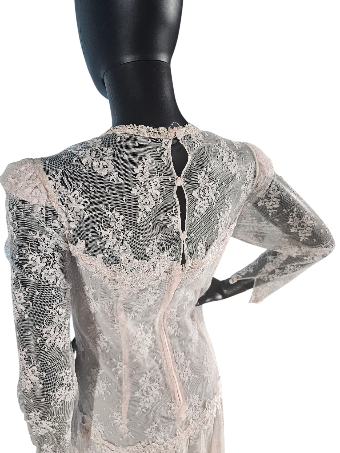 Vintage Pink Lace Drop Waist Formal Dress