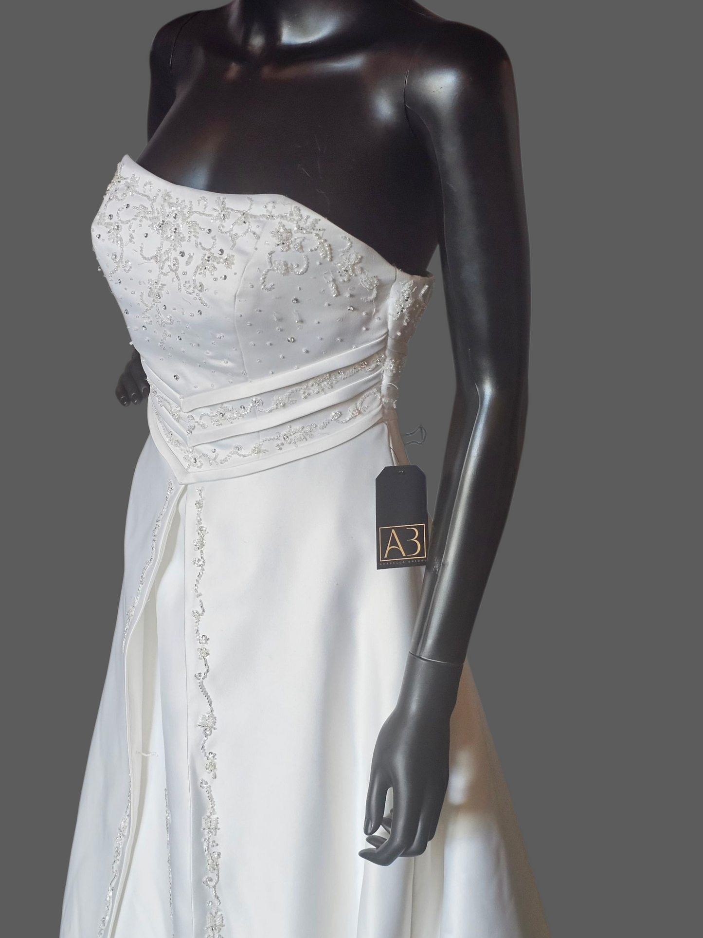 Vintage White Satin V-Split A Line Wedding Gown