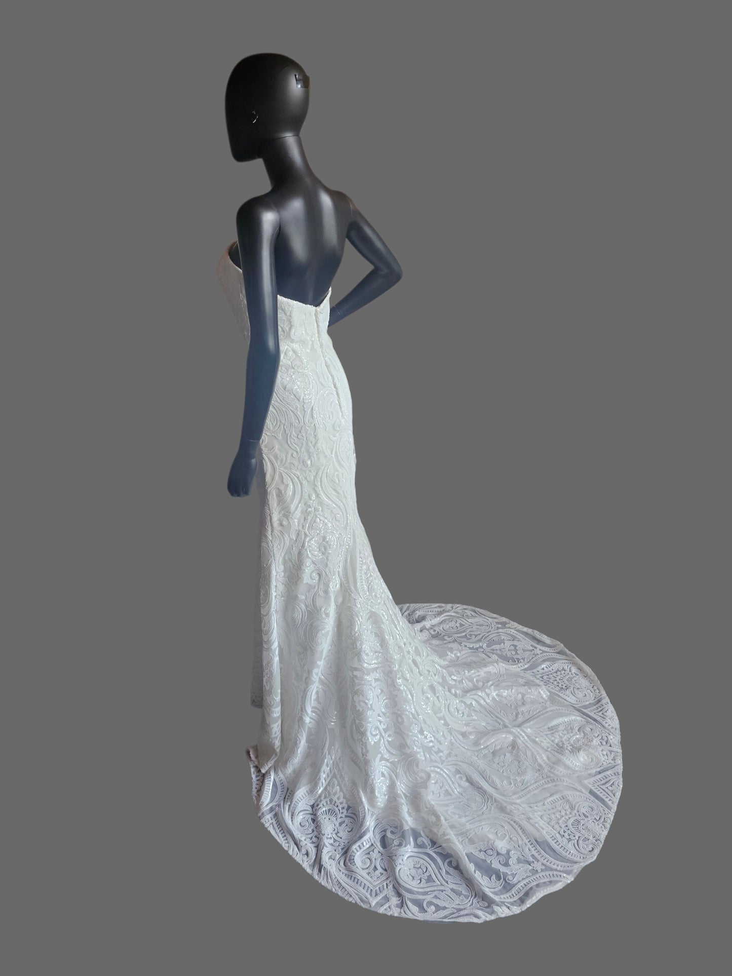 Full Sequin Deco Patterned Fit/Flare Wedding Gown - Da Vinci