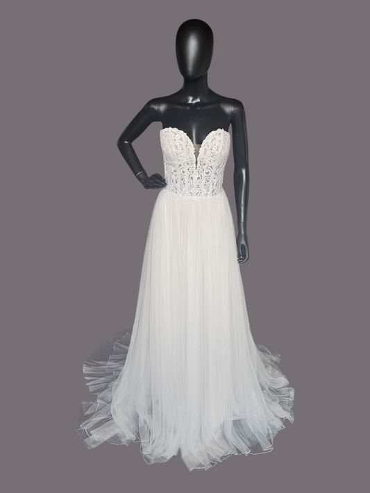 Lace Illusion Bodice Strapless Plunge - Justin Alexander