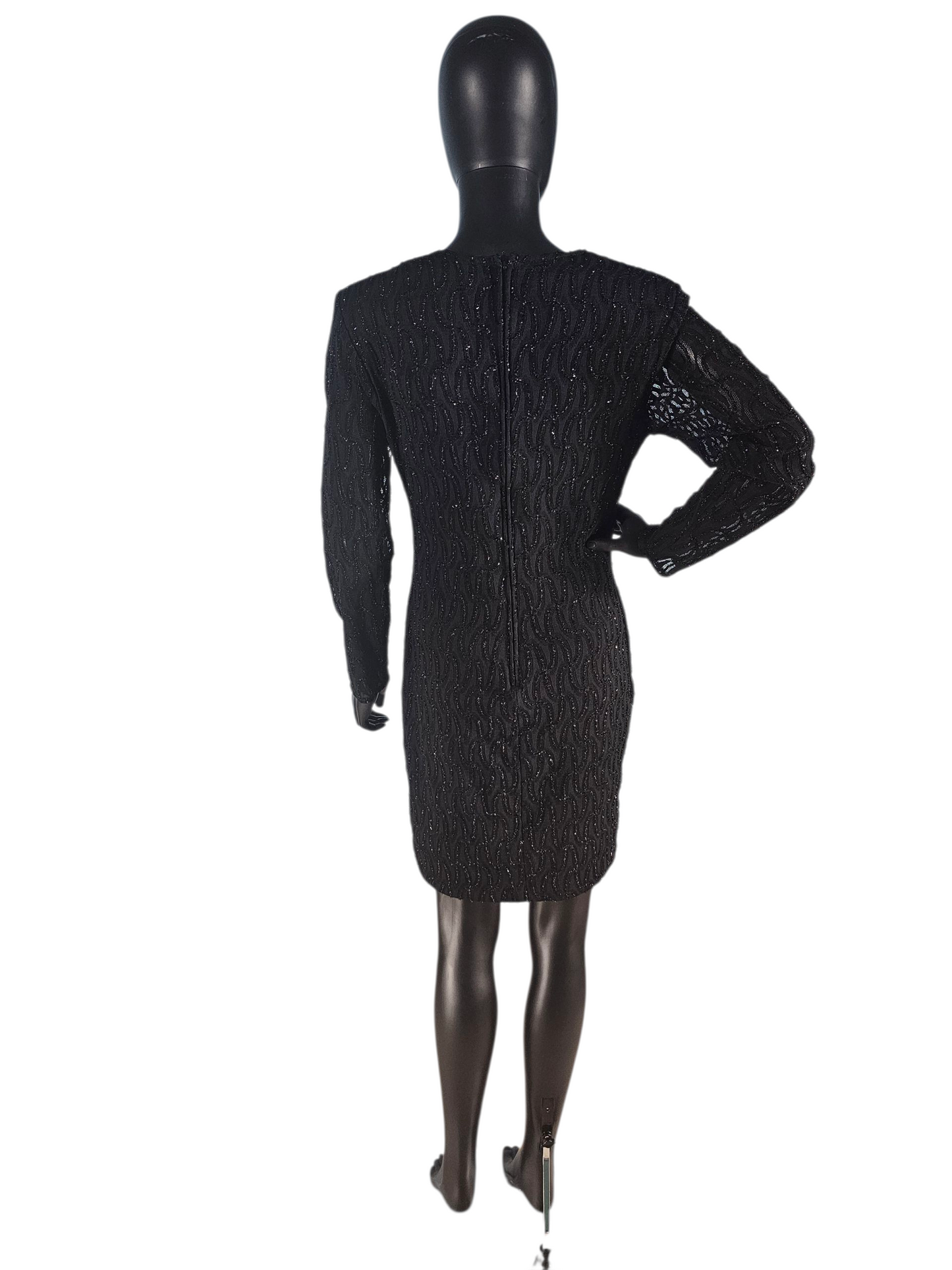 Vintage Black Sparkle Detail Long Sleeve Cocktail Dress