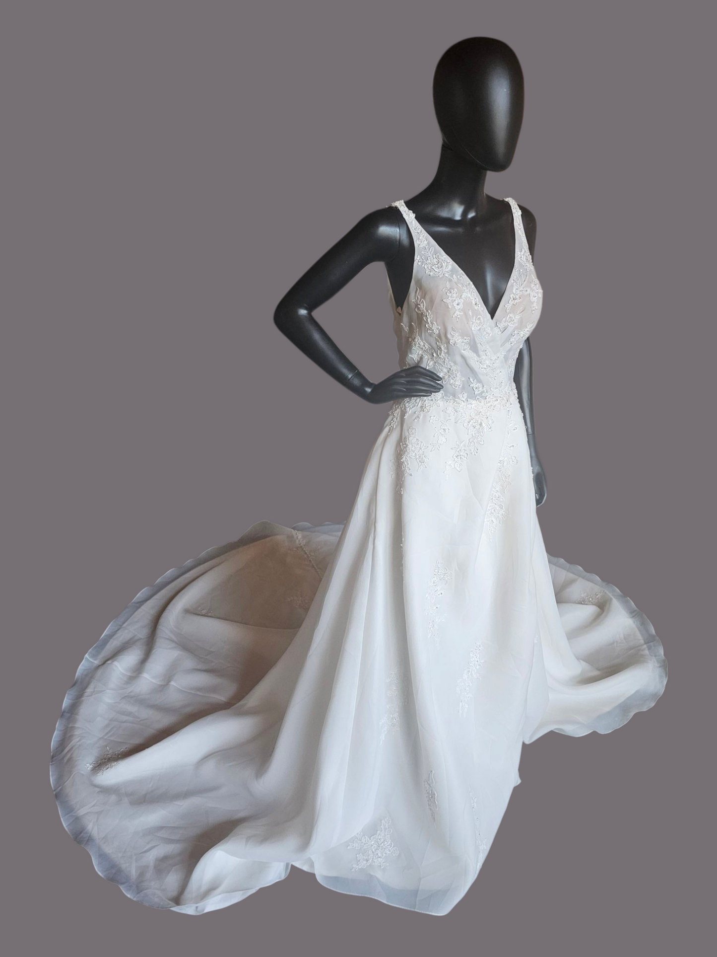 V-Neck Illusion Full Skirt Wedding Gown  - Madeline Gardner