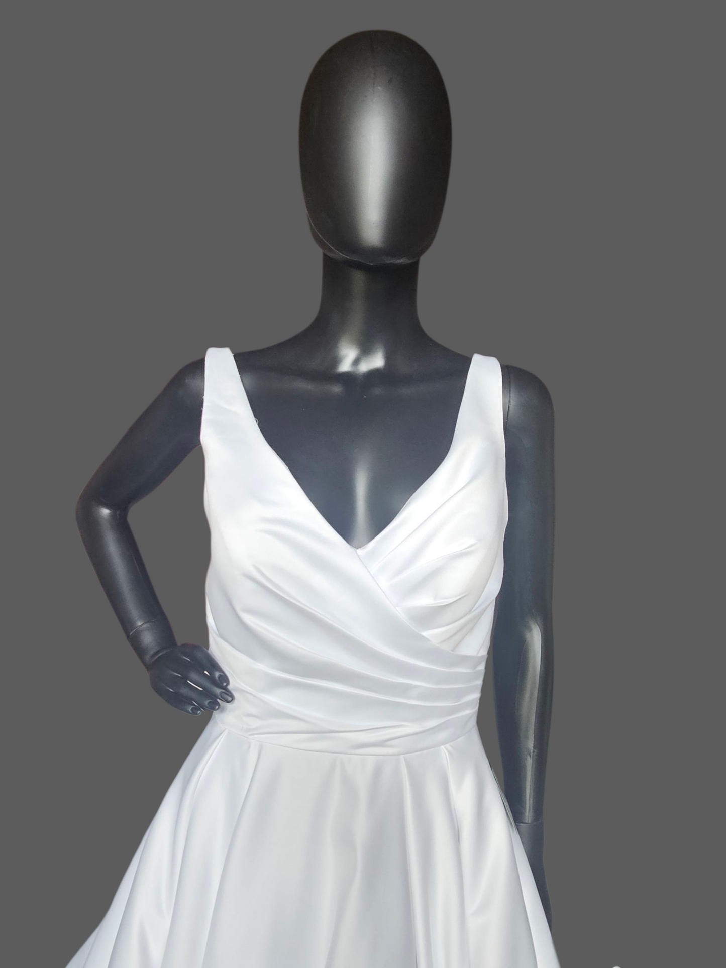 White Satin Minimalist V-Neck A-Line Wedding Gown - Da Vinci