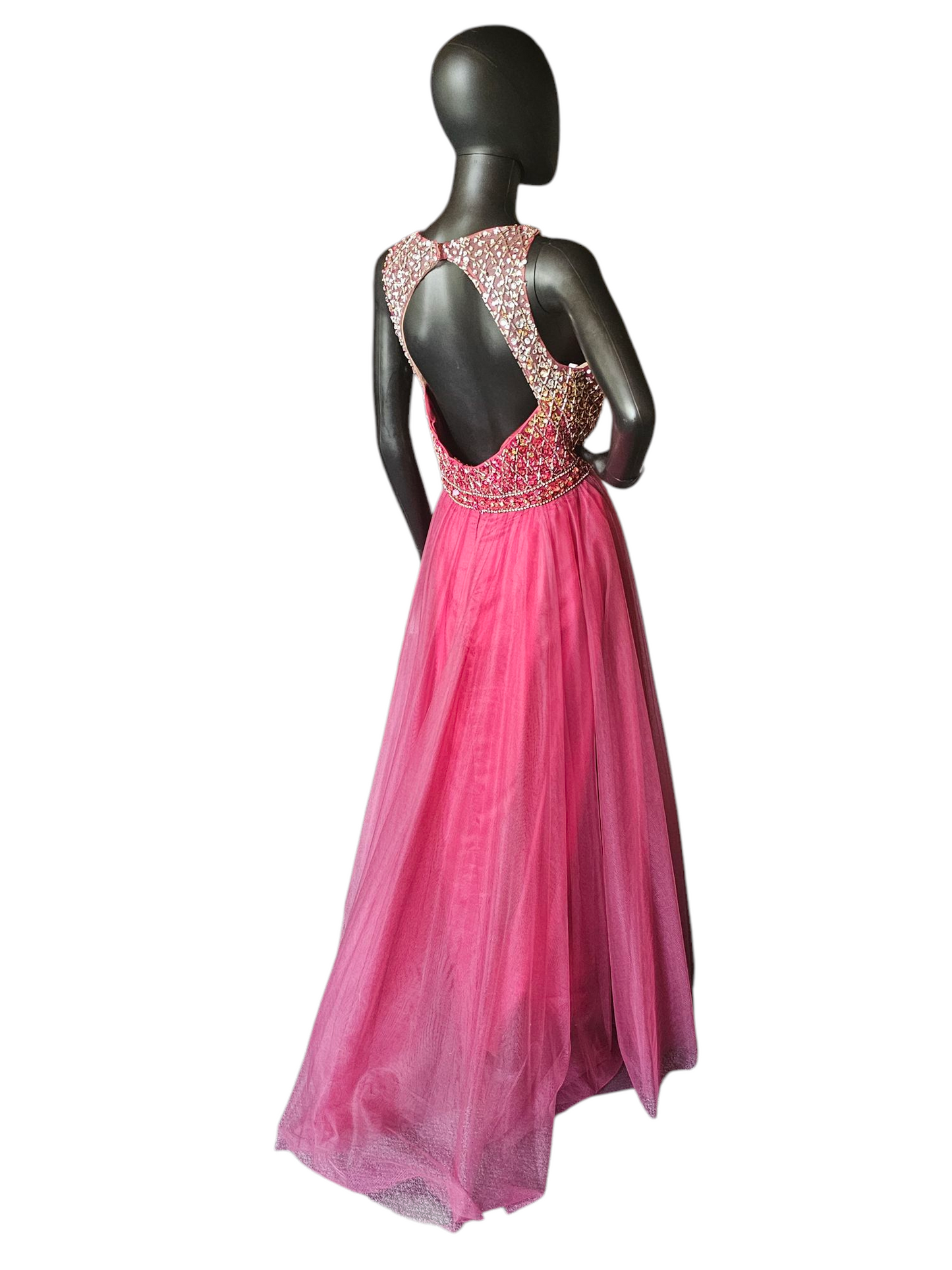 Magenta Ombre Beaded Bodice Formal Dress