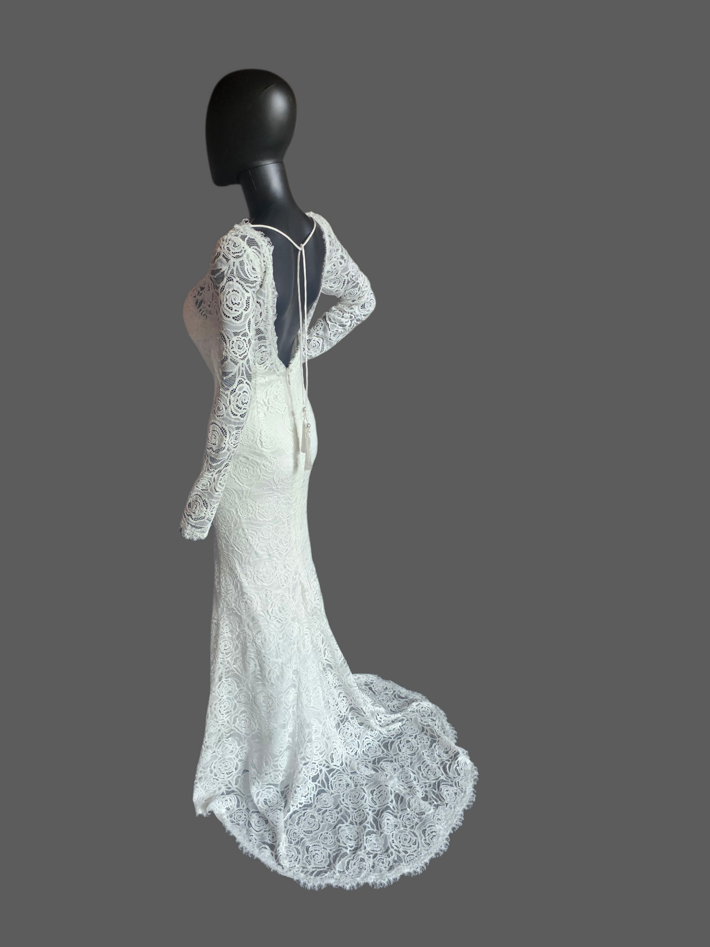 Ivory Long Sleeve Lace Fit/Flare Wedding Gown - DB Bridal