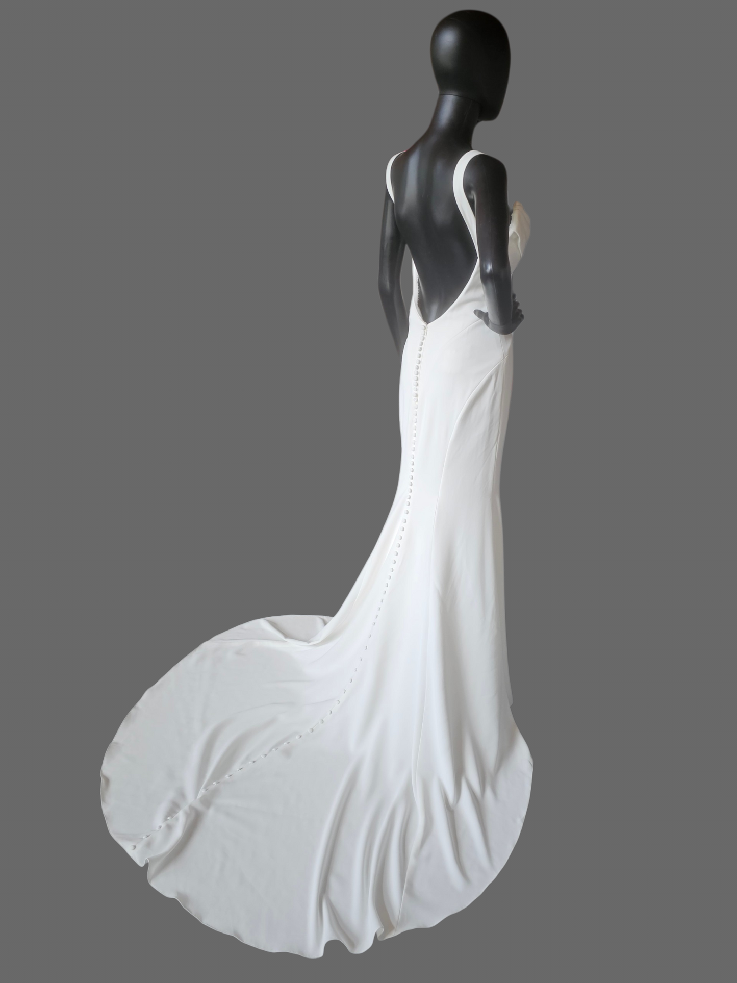 Ivory Crepe Wide Strap Cowl Fit/Flare Minimalist Wedding Gown - Maggie Sottero